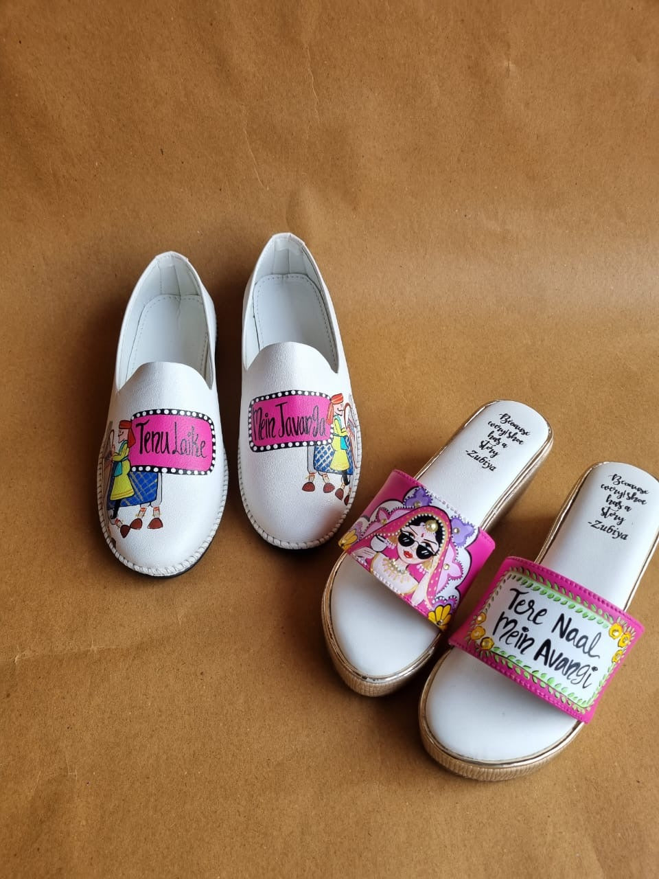 White - hot pink men’s Mojris - 2.5 inch golden wedges couple combo