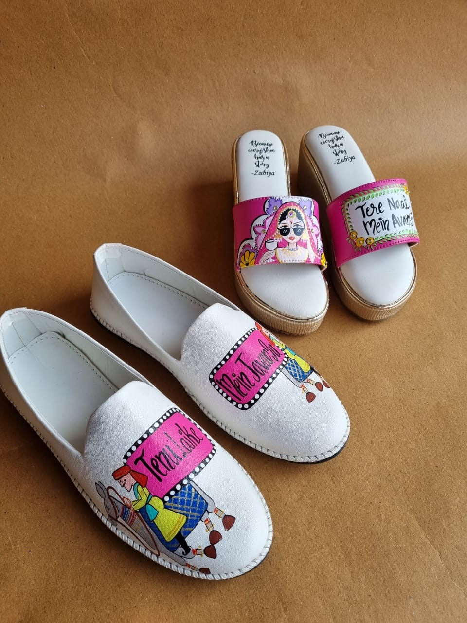 White - hot pink men’s Mojris - 2.5 inch golden wedges couple combo