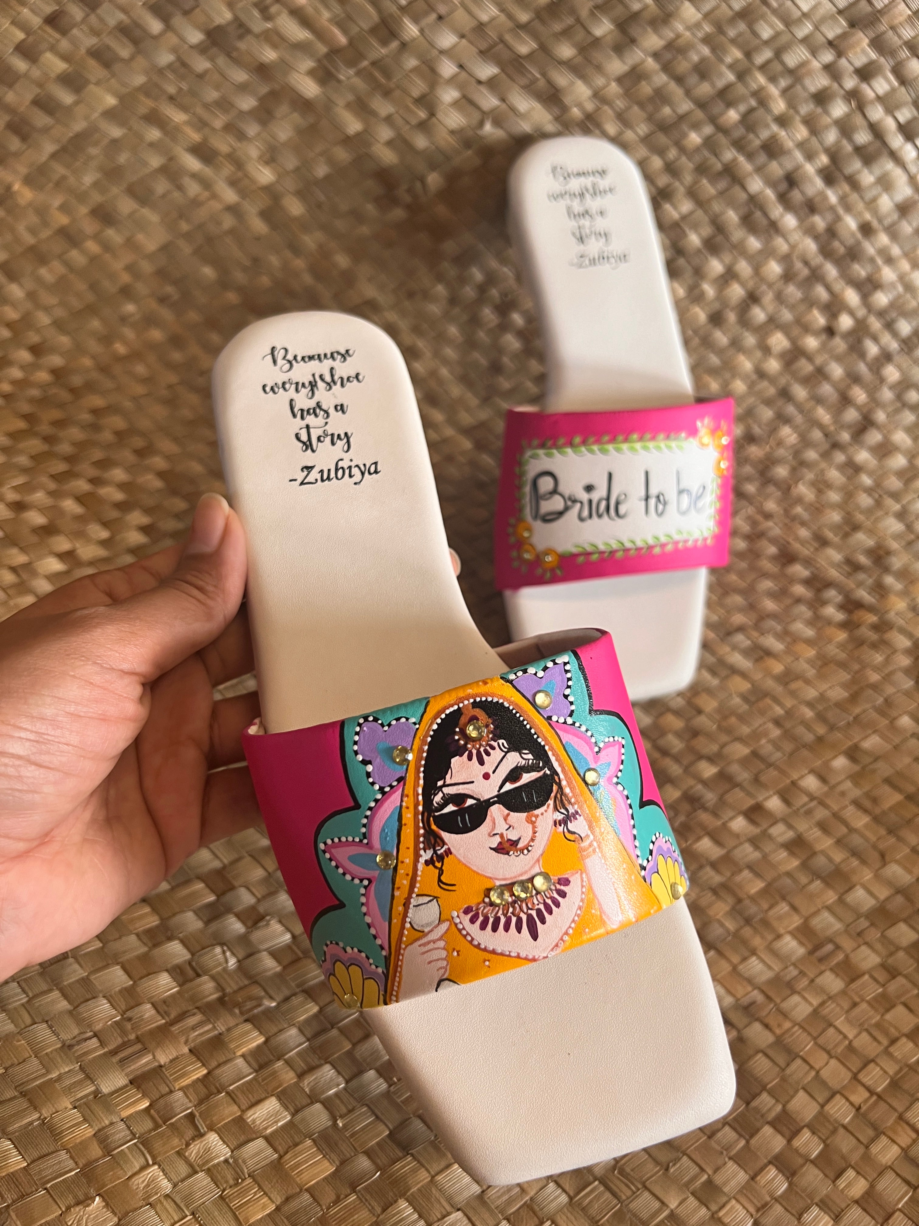 Hot pink swag dulhan sq toe slides