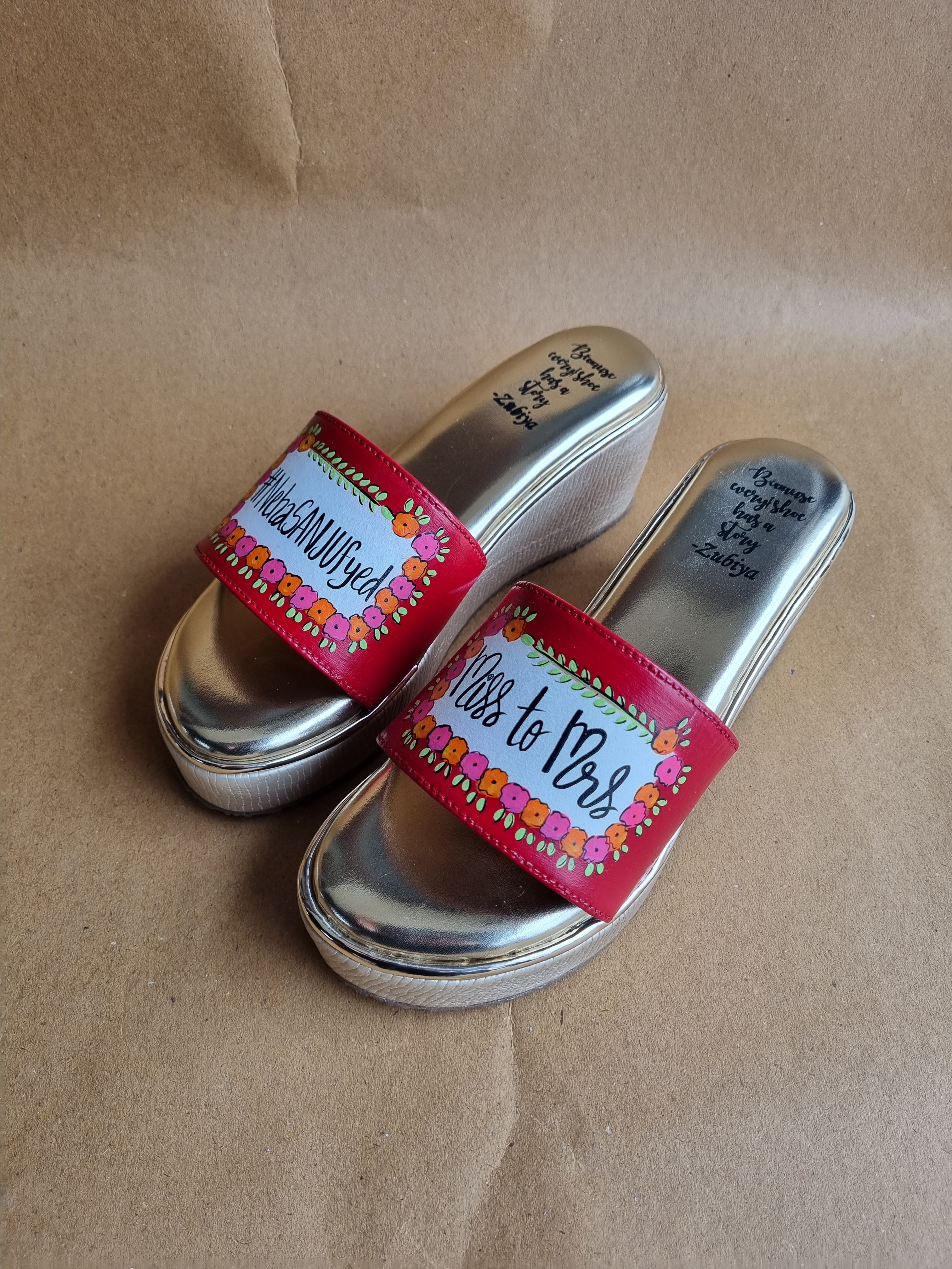 3 inch red golden wedges heels