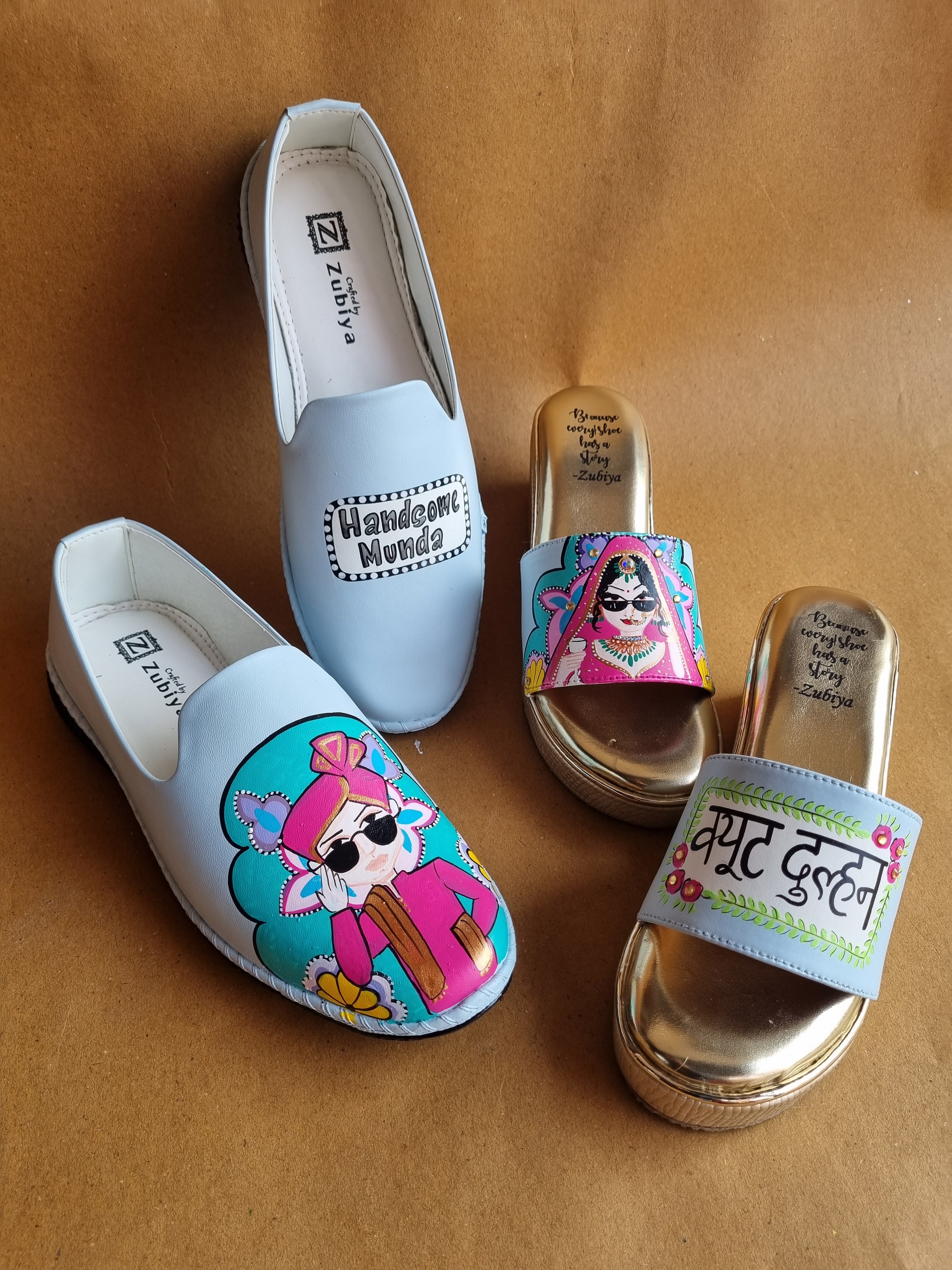 Powder blue men’s Mojris - 2.5 inch golden wedges couple combo