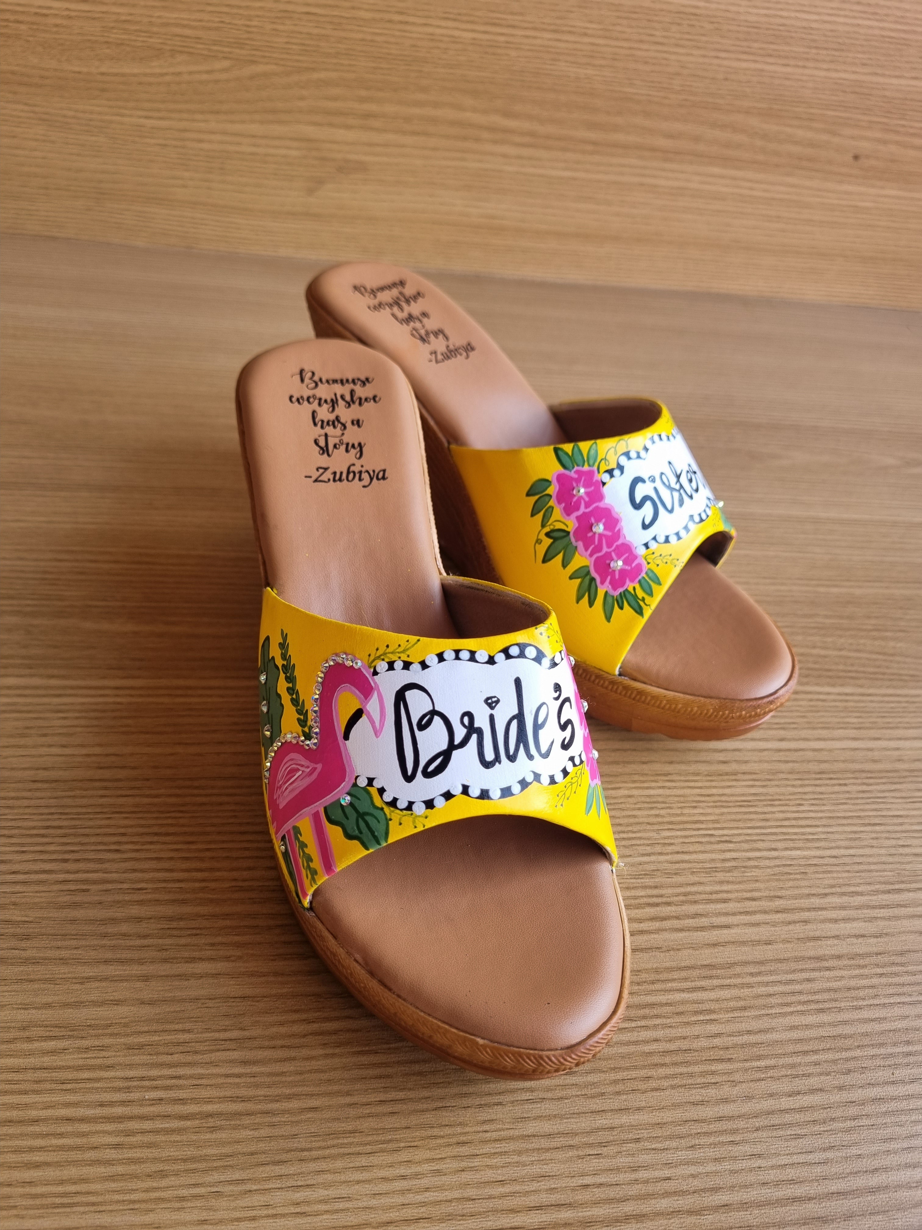 yellow flamingo Bride squad Artwork wedges