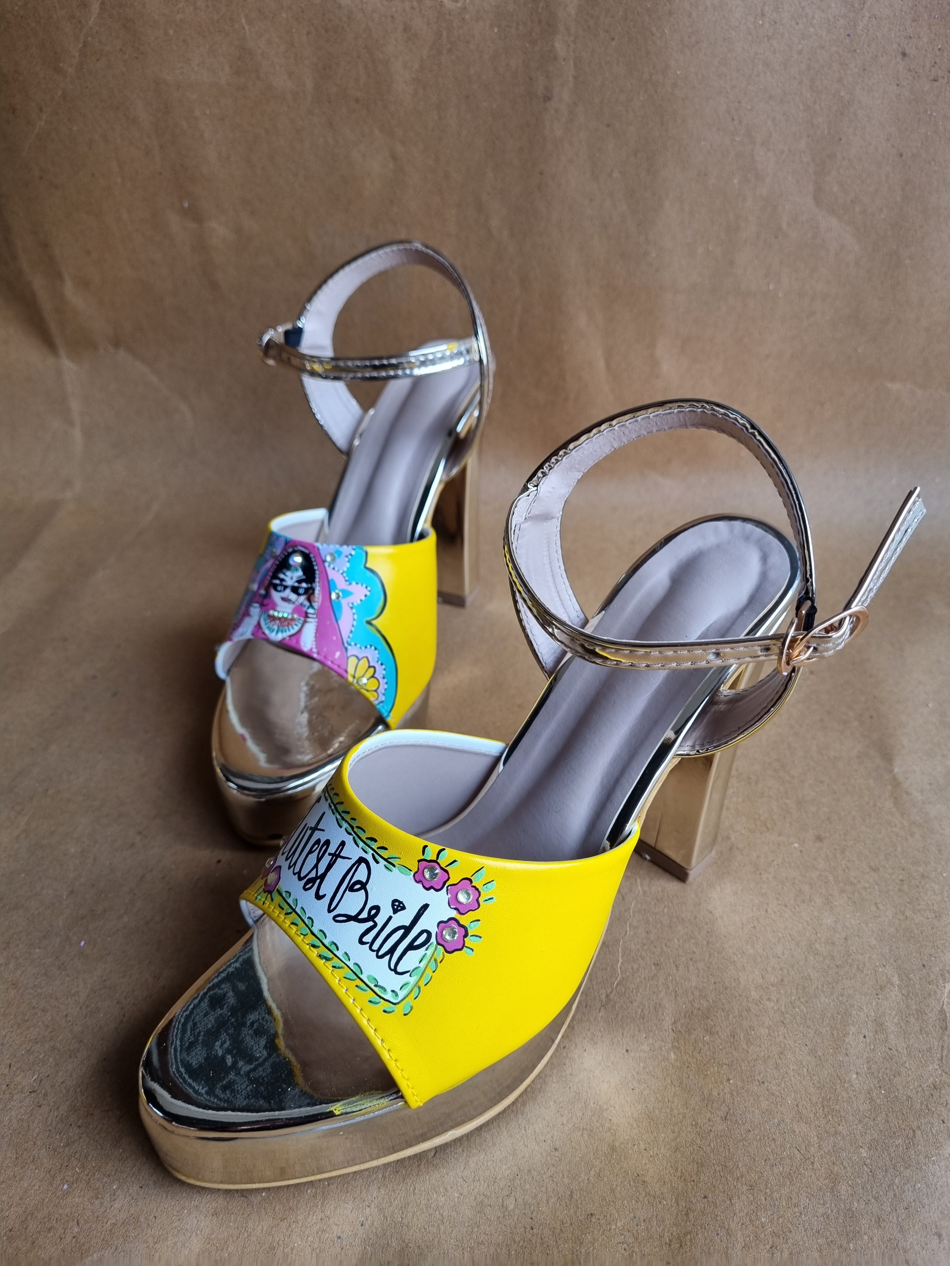 Yellow swag dulhan 5'inch heels with backsupport