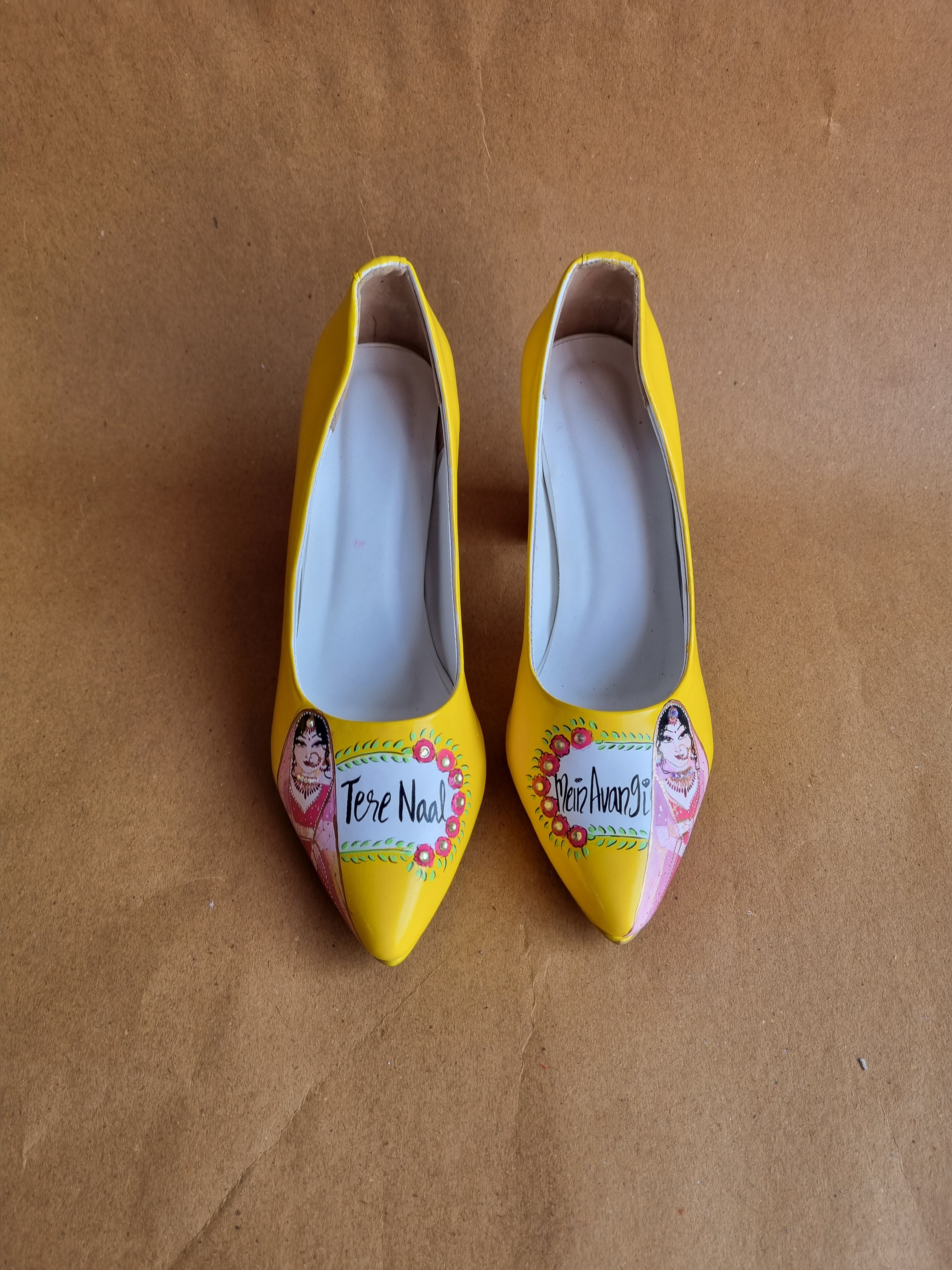 Yellow dulhan 3.5 inch pencil heel pumps