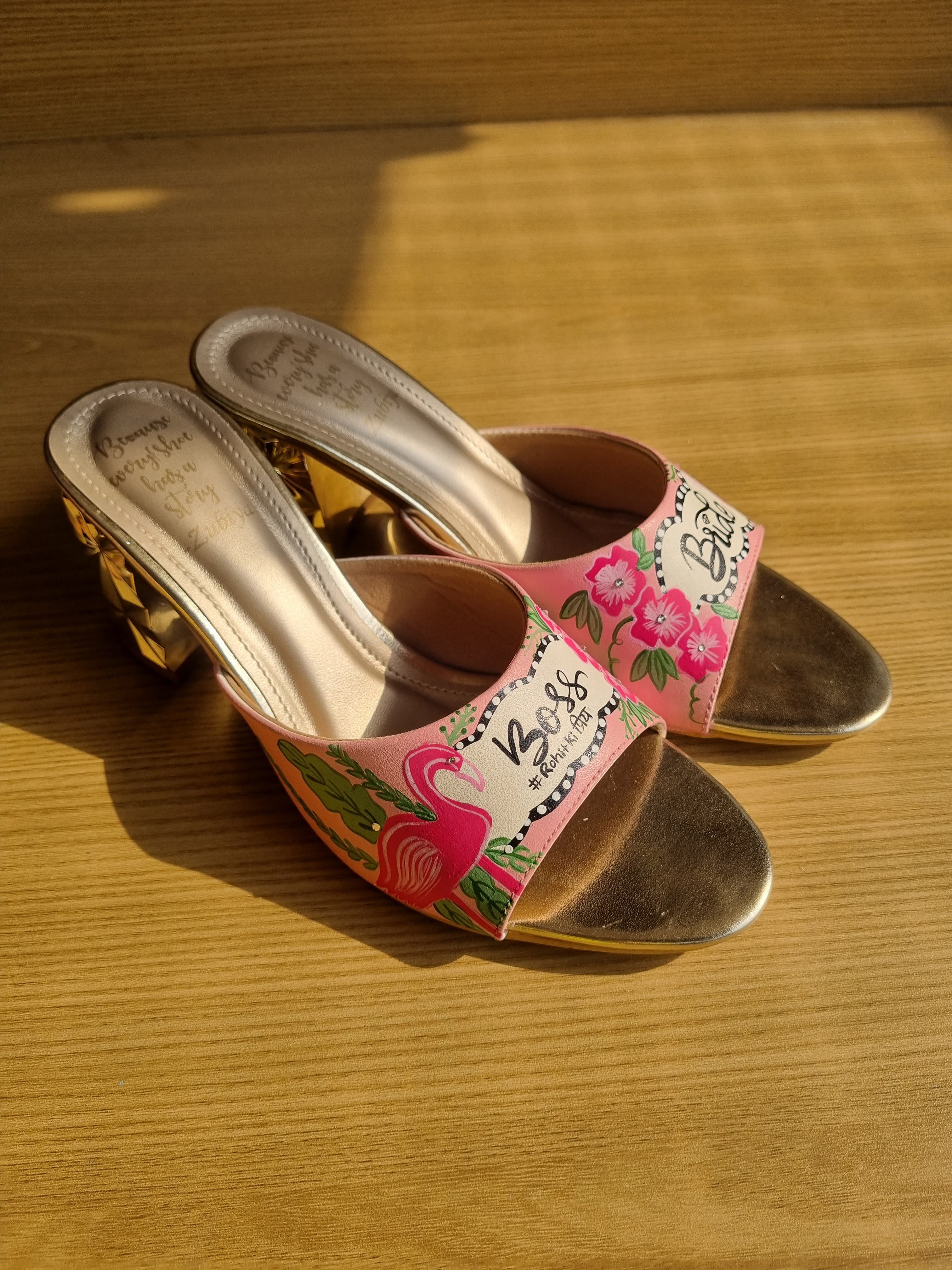 Flamingo dusky pink 3 inch textured sq. Toe heel