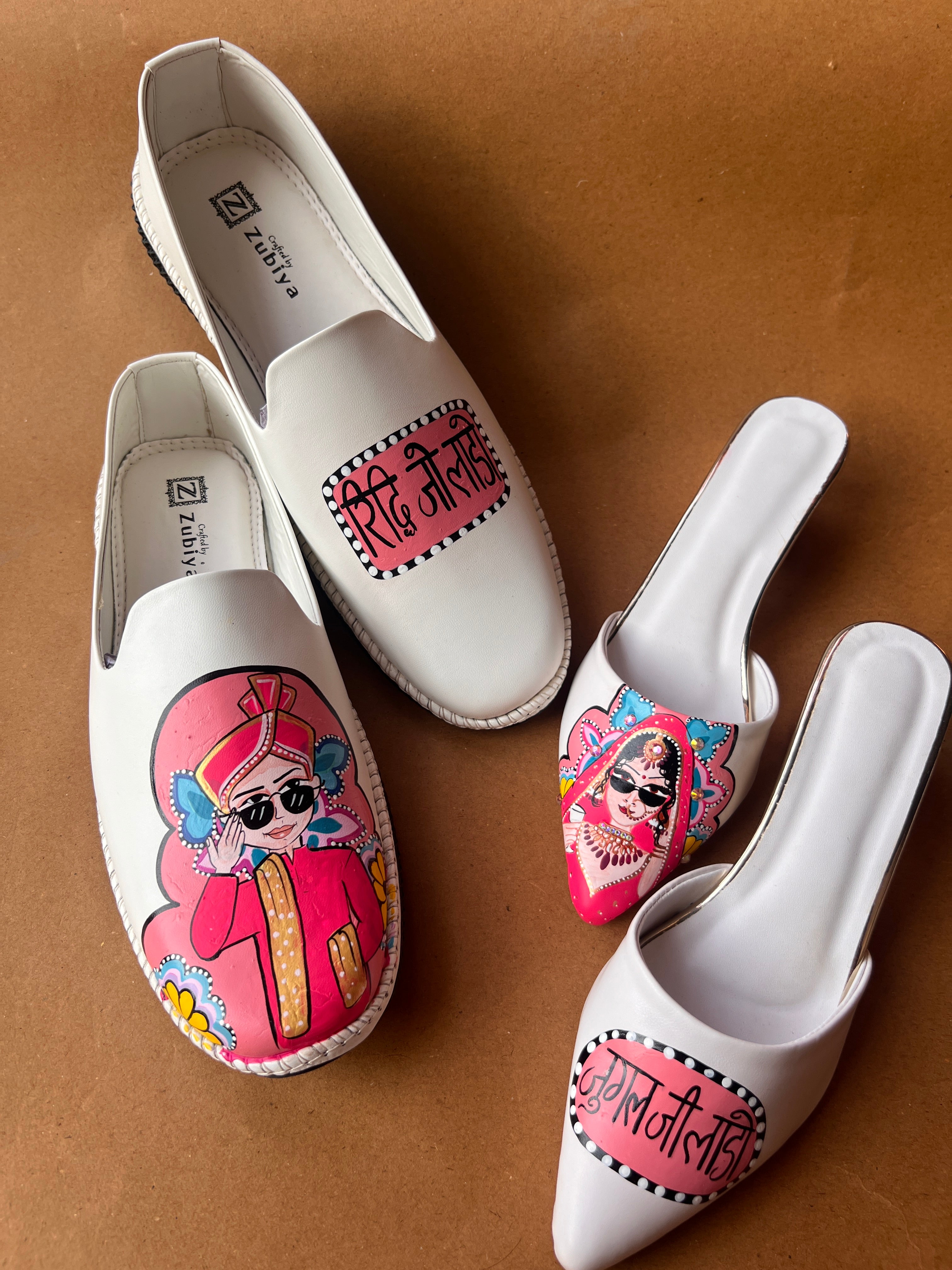 White pink men’s Mojris -2 inch mules couple combo