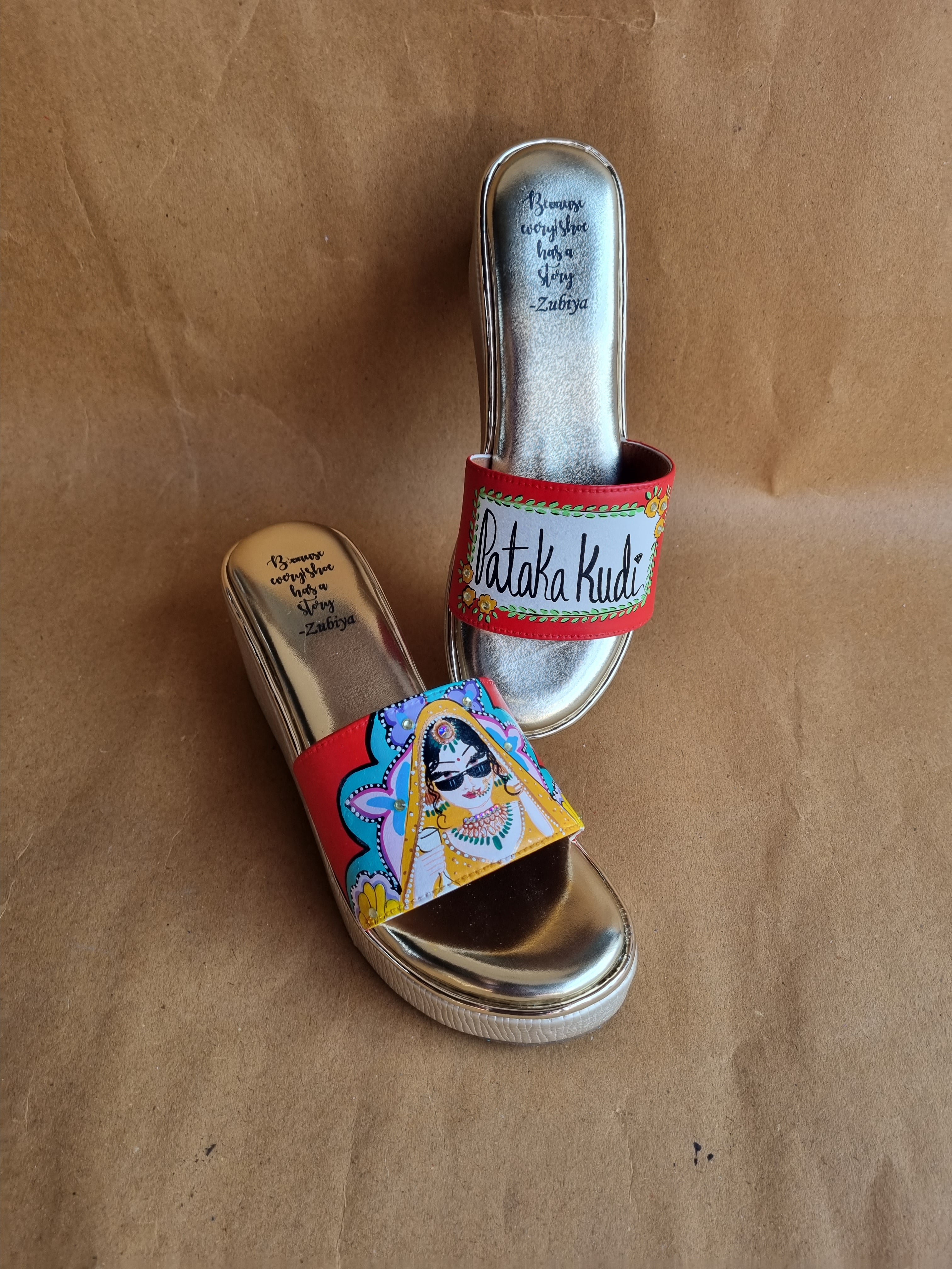 Maroon golden wedges swag dulhan heels