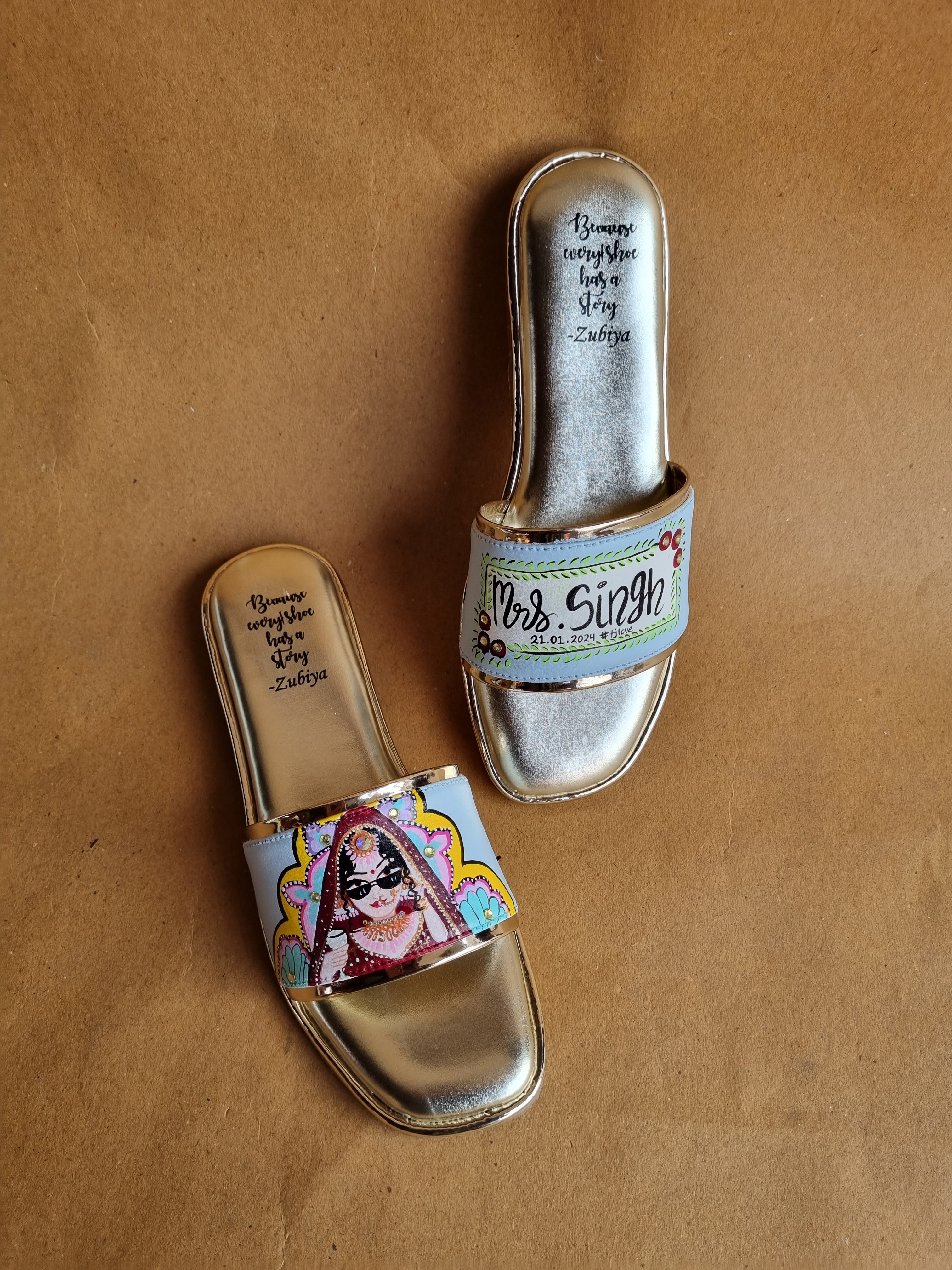 Powder blue swag dulhan golden flats