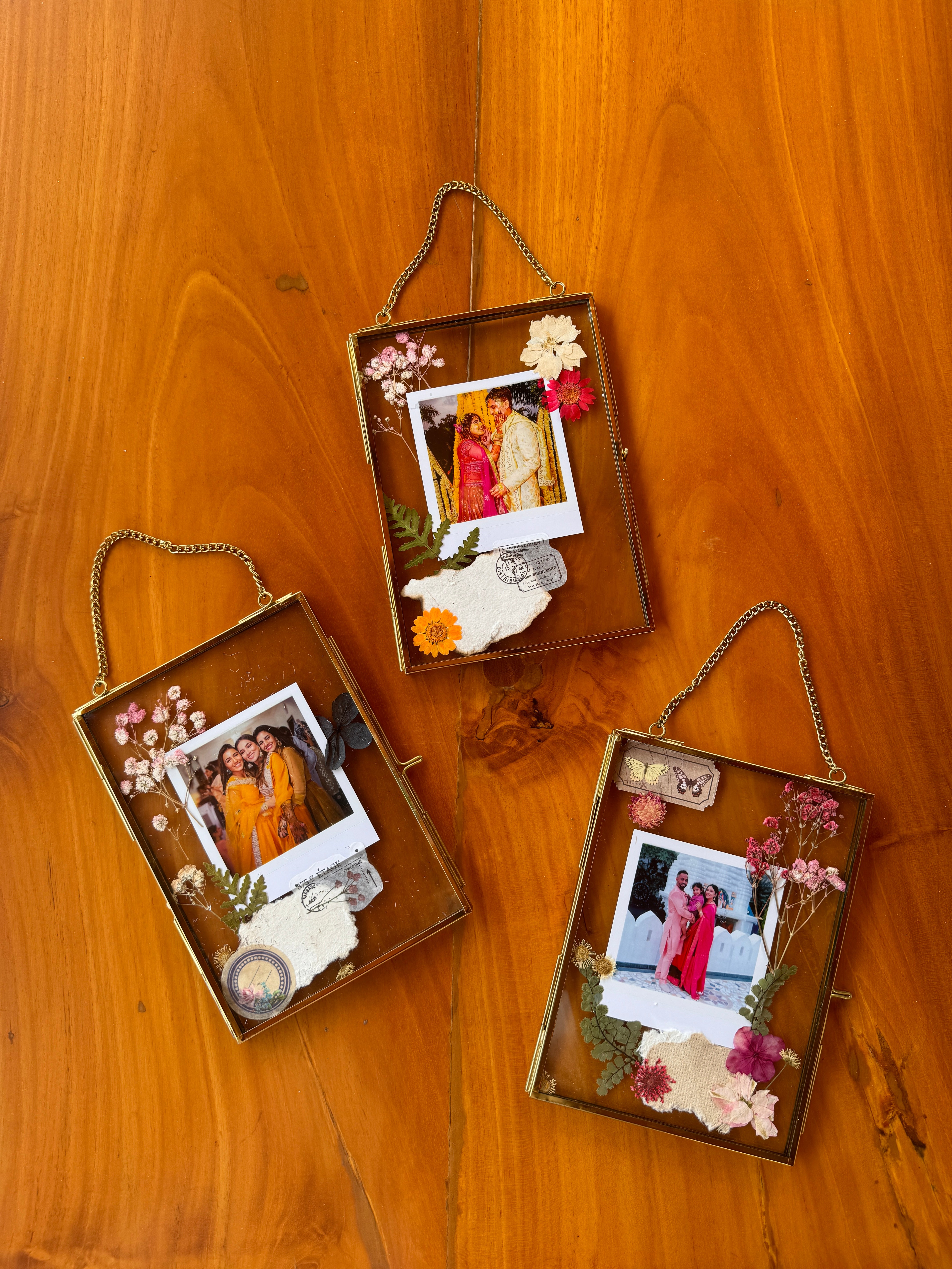 Set of 3 Pressed flower photo frame with photo