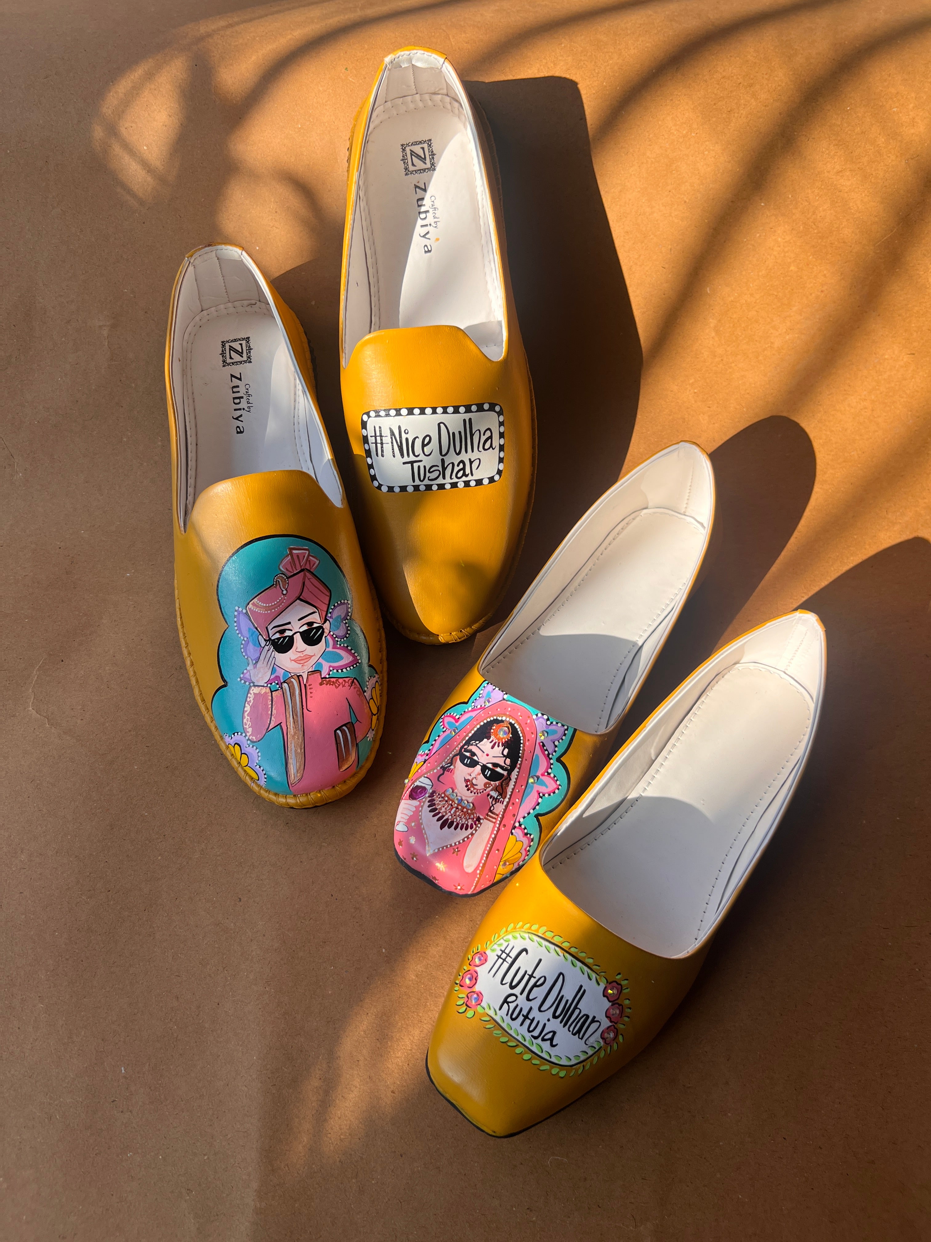 Mustard yellow juttis couple combo