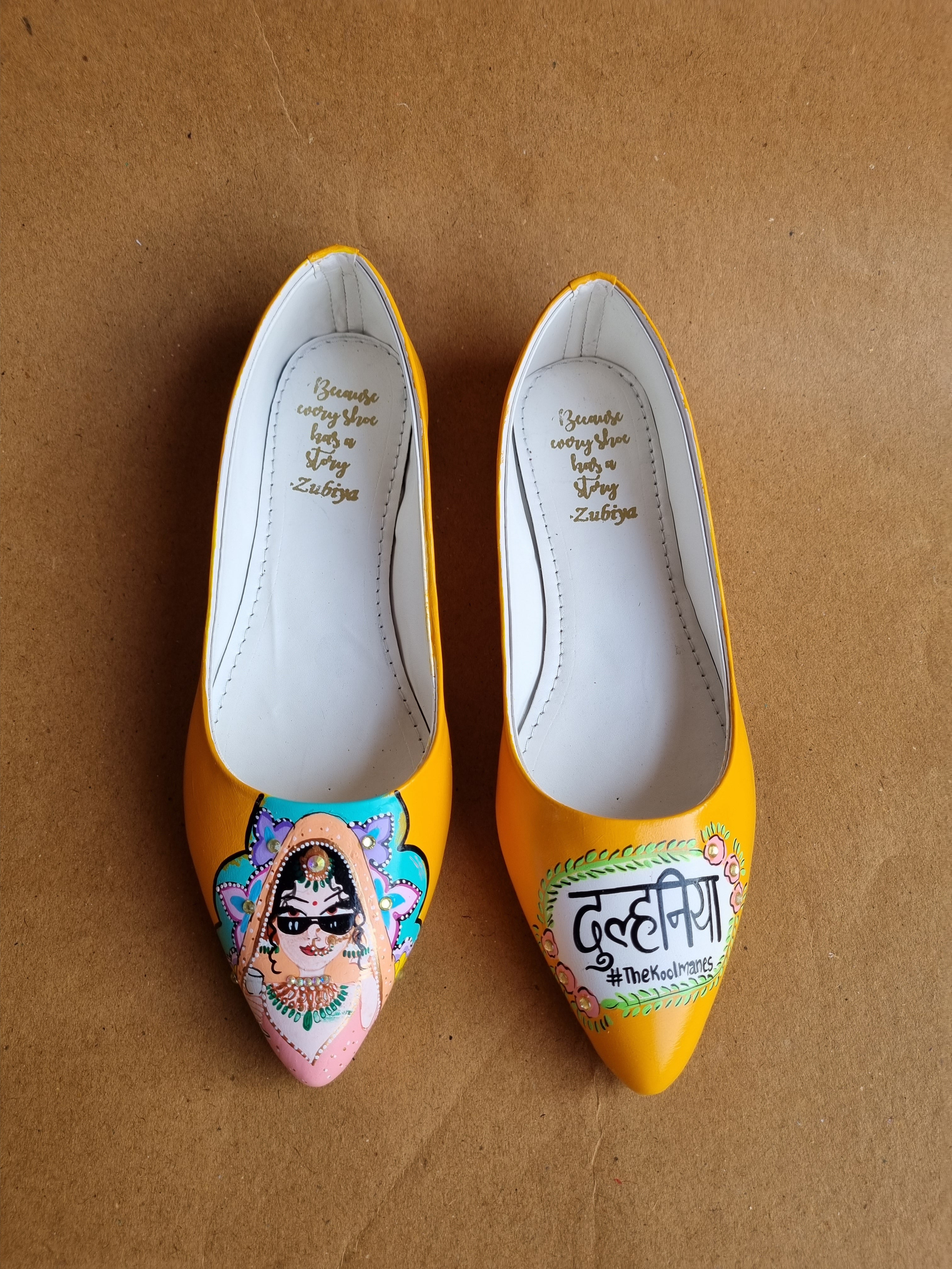 Orangish yellow swag dulhan pointed juttis