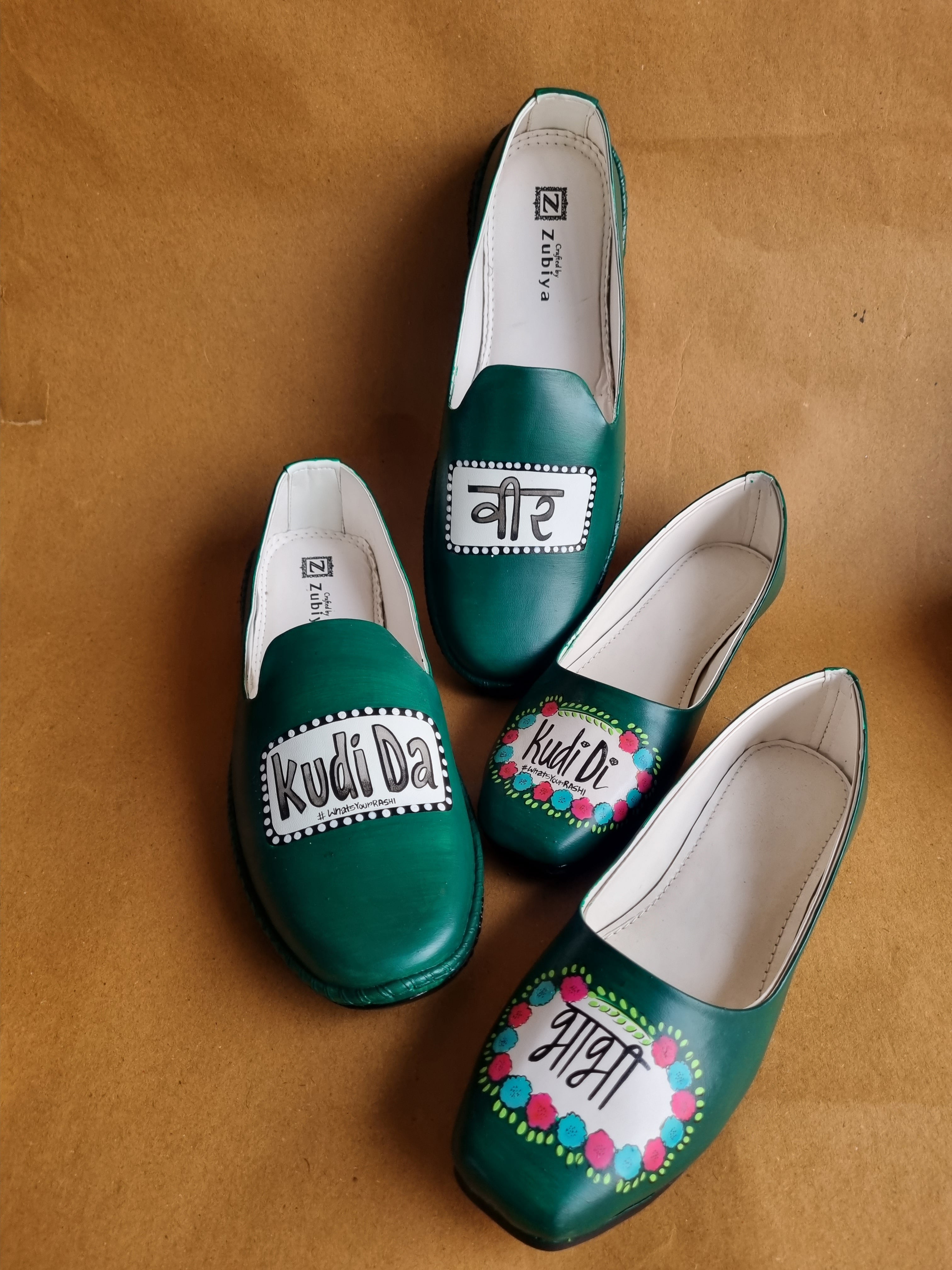 Veer- bhabhi Emerald green juttis-mojri plain couple combo