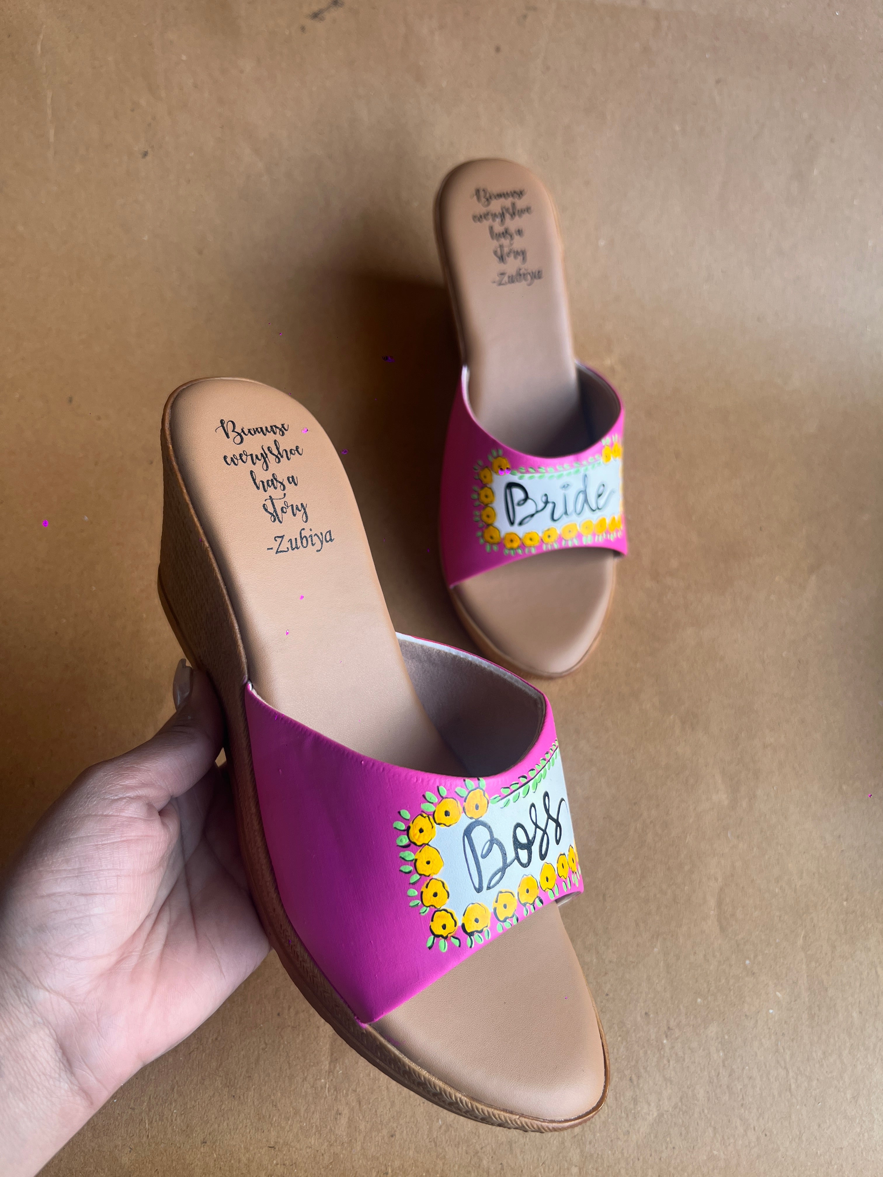 Baby pink wedges floral details