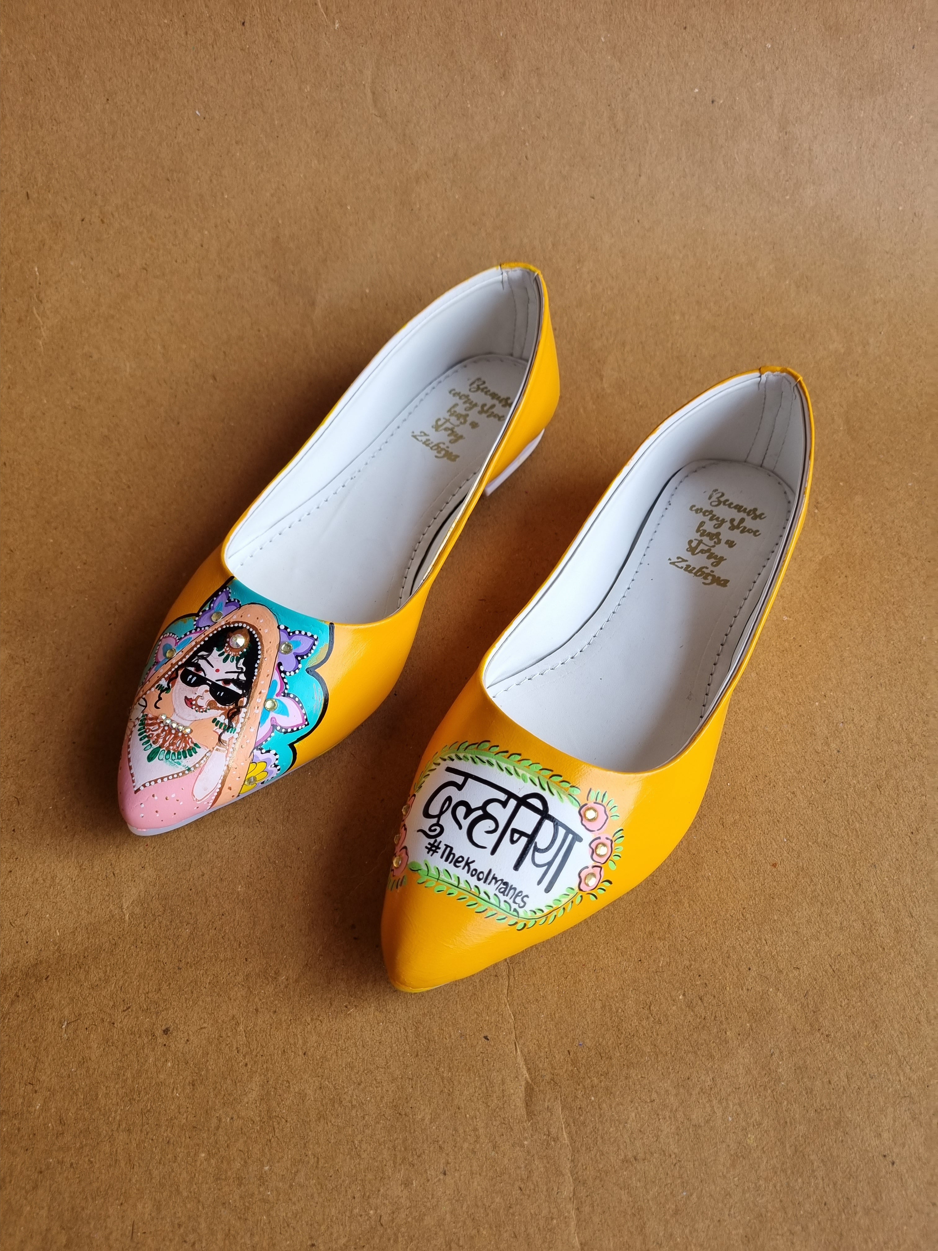 Orangish yellow swag dulhan pointed juttis