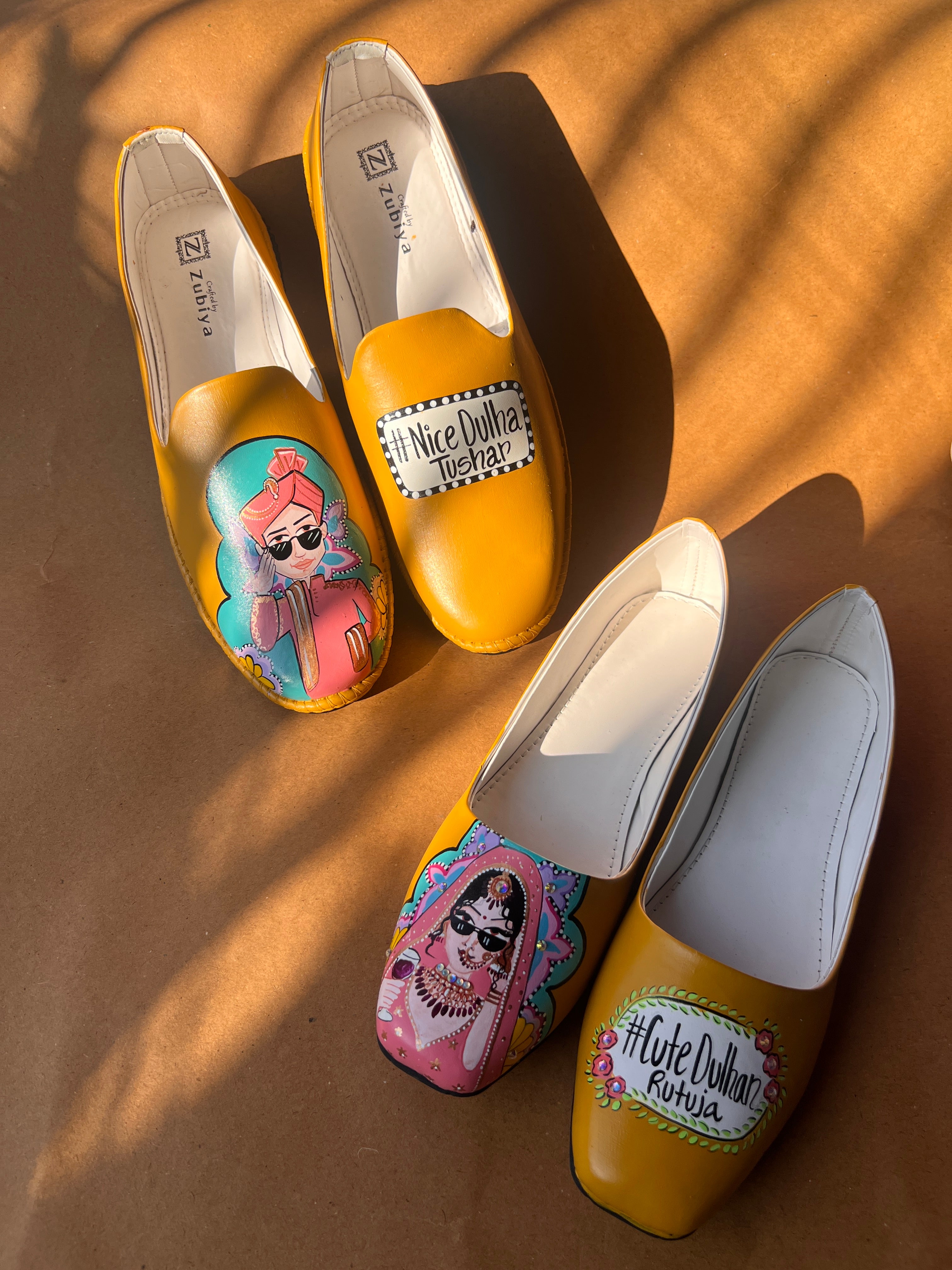 Mustard yellow juttis couple combo