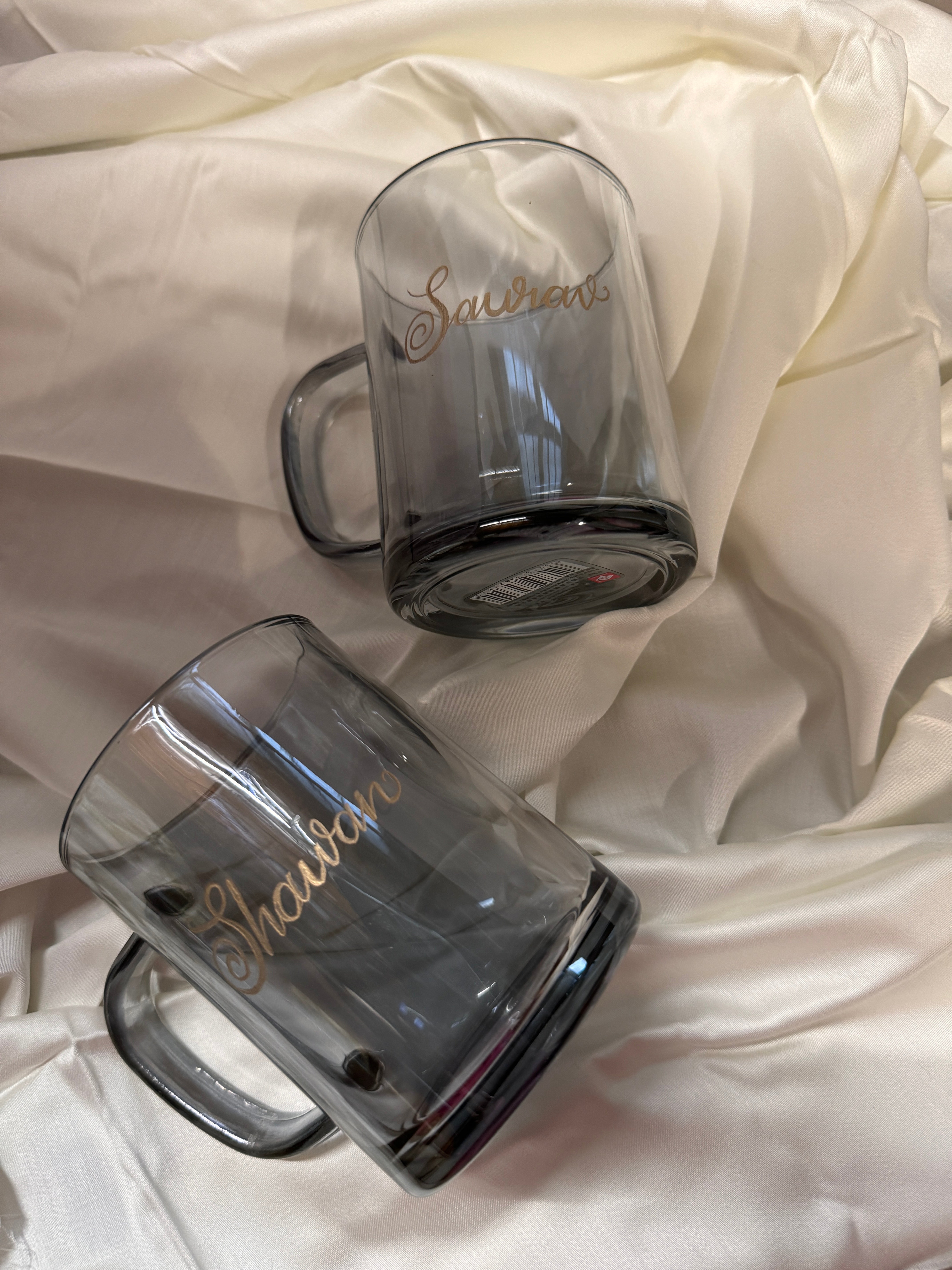 Black Engraved name tea mugs set of 2