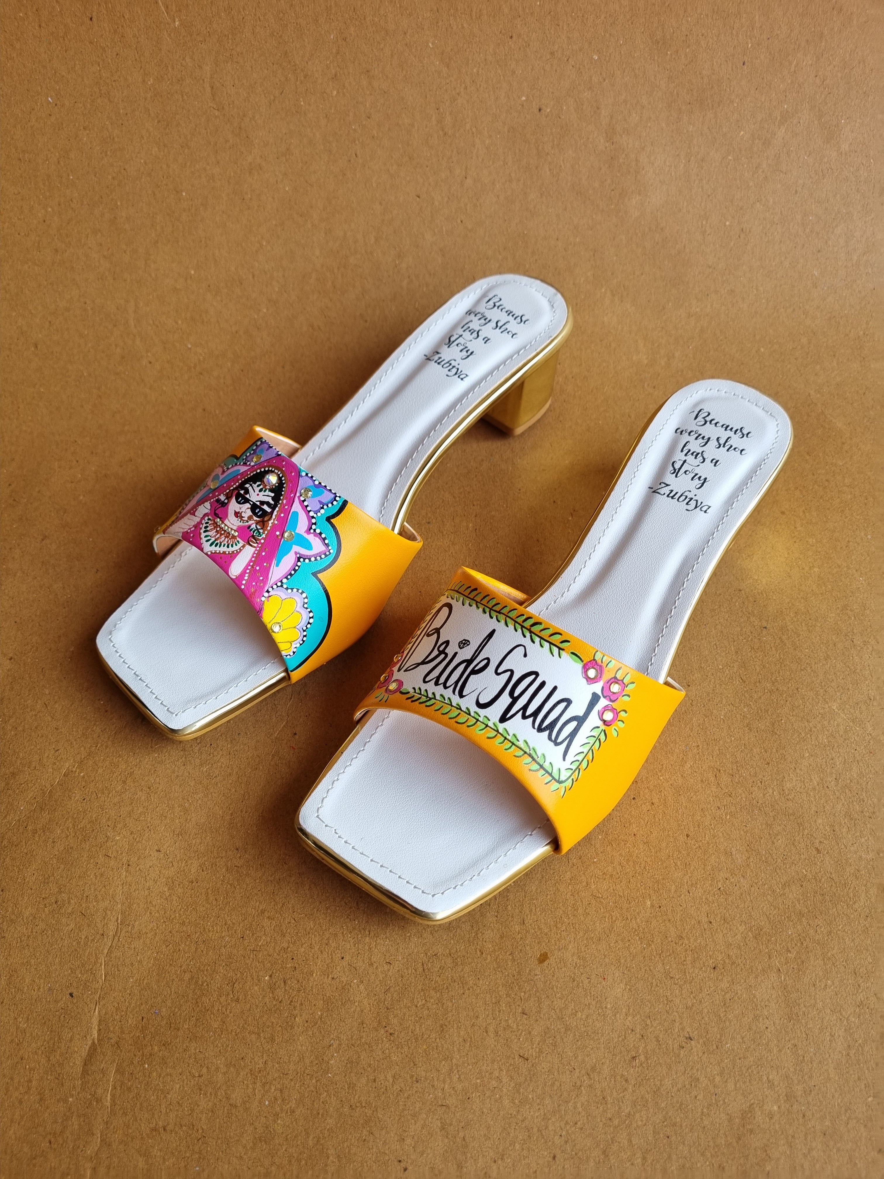 Orangish yellow Bride squad Artwork Heels