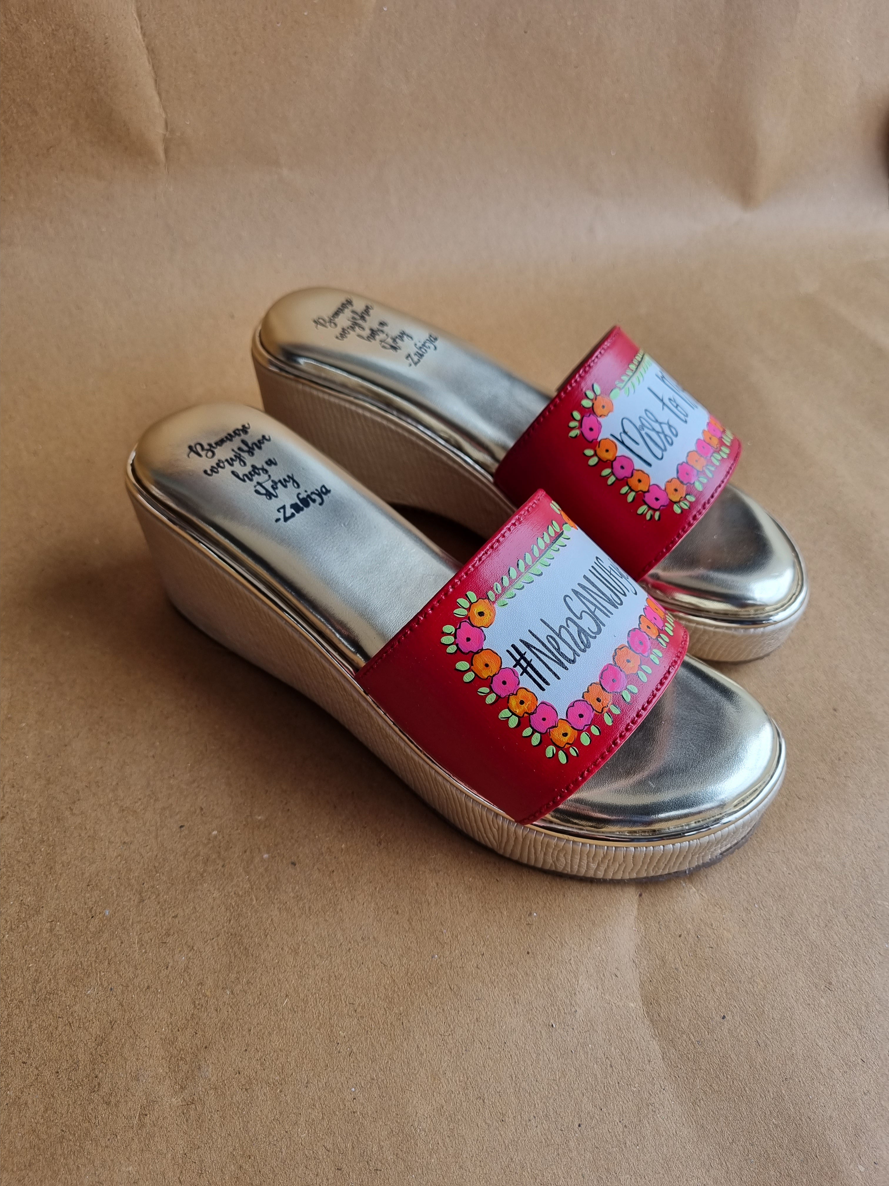 3 inch red golden wedges heels