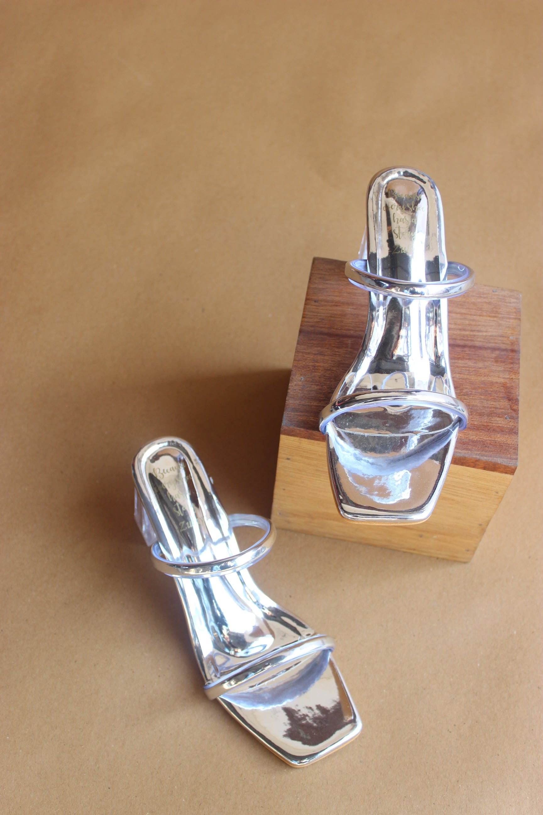 Silver mettalic double strappy heel