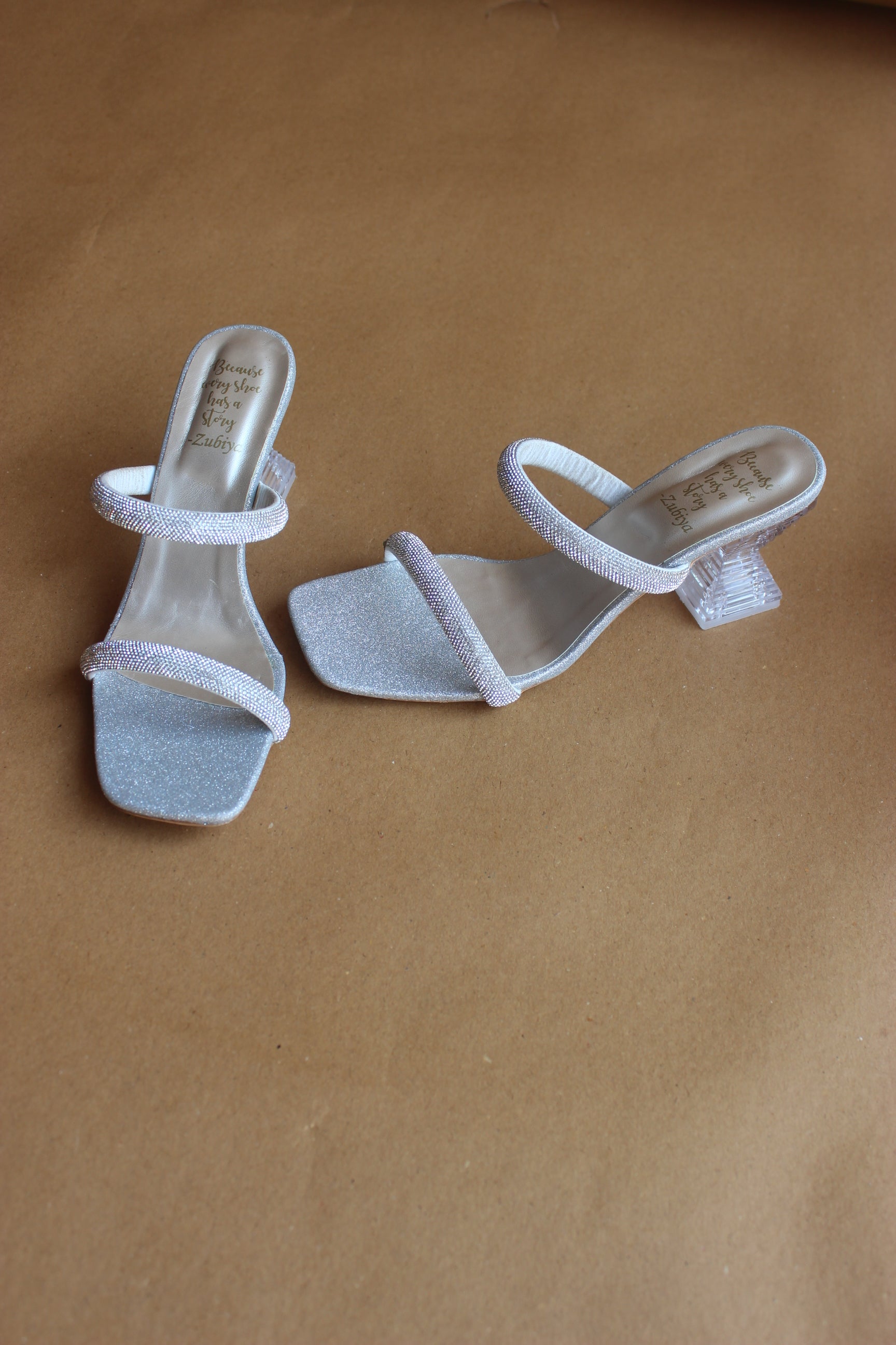 Silver two strappy crystal heel