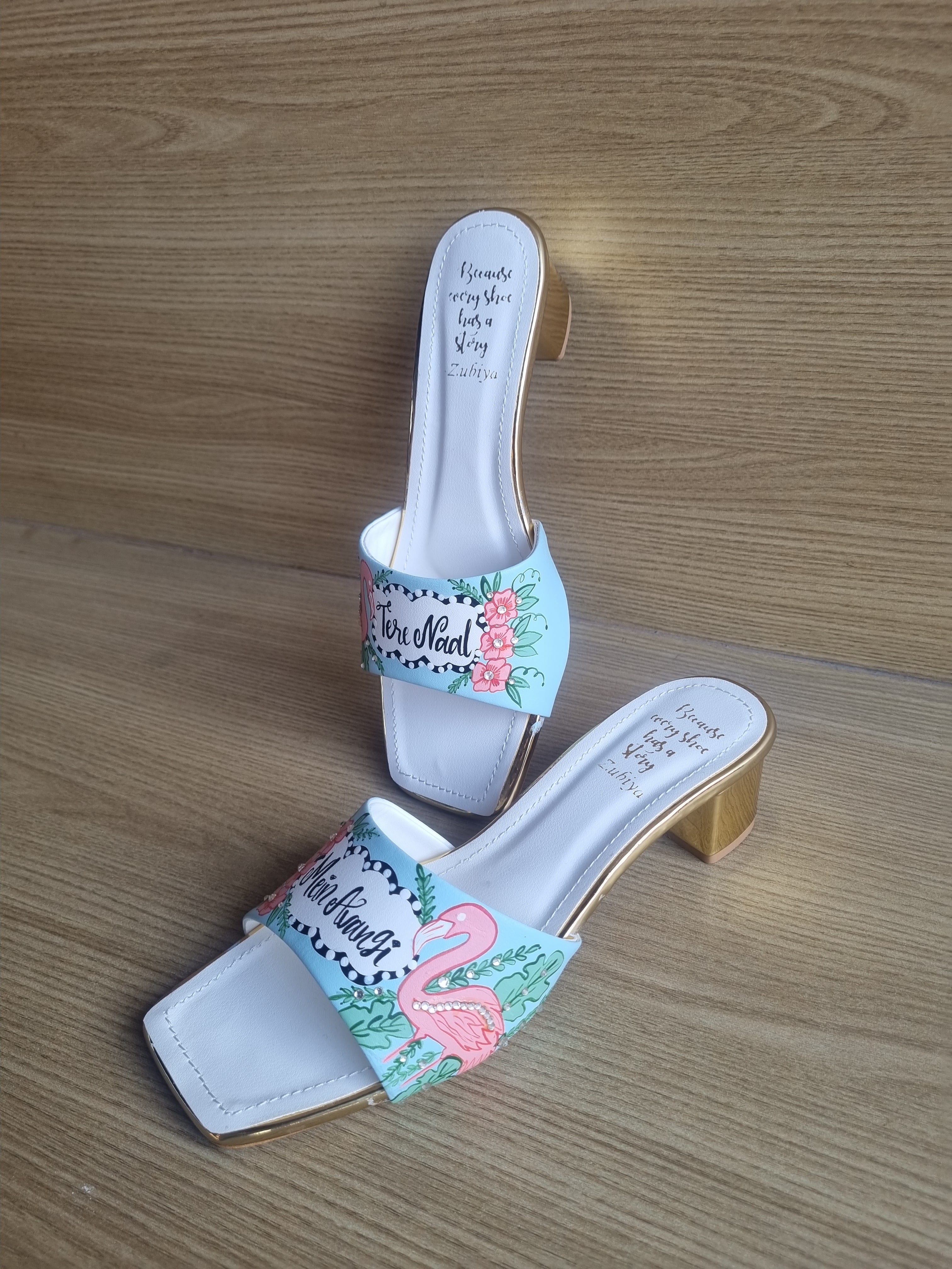 Chalk blue flamingo heels