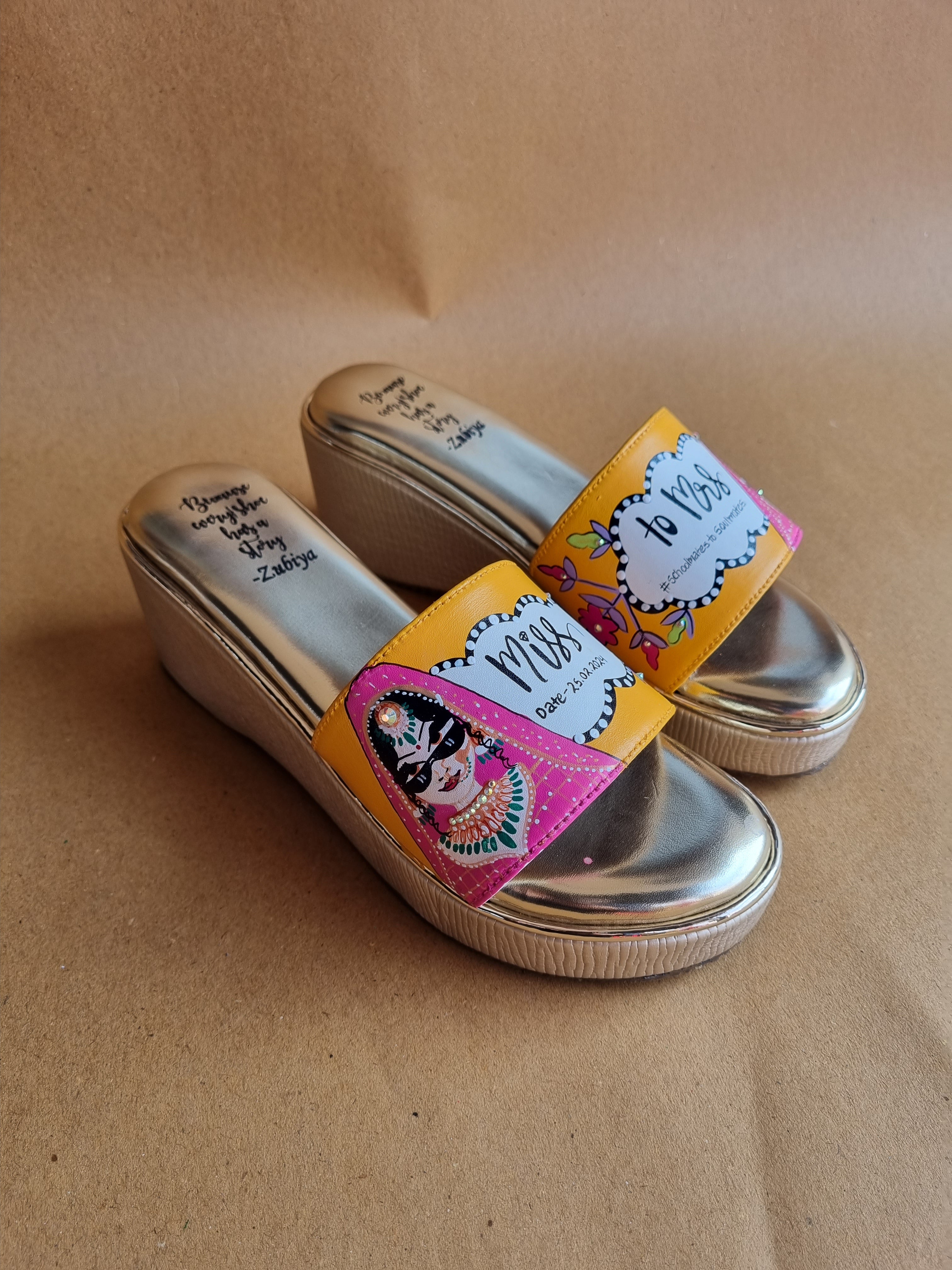 Orangish yellow golden wedges dulhan heels