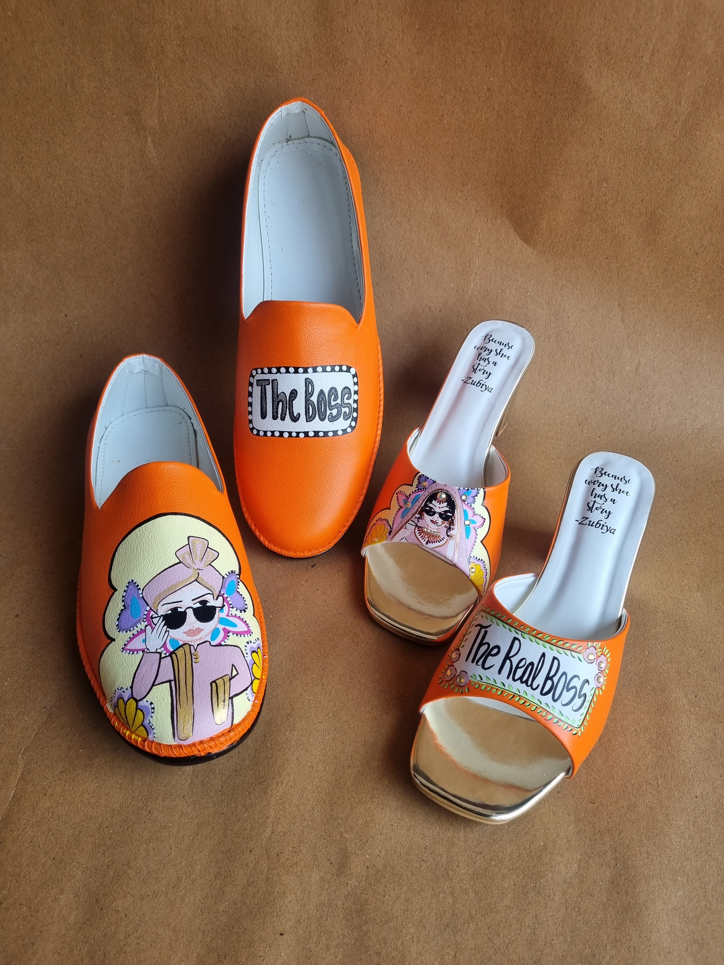 Orange 3”inch heels- mens mojri swag couple combo