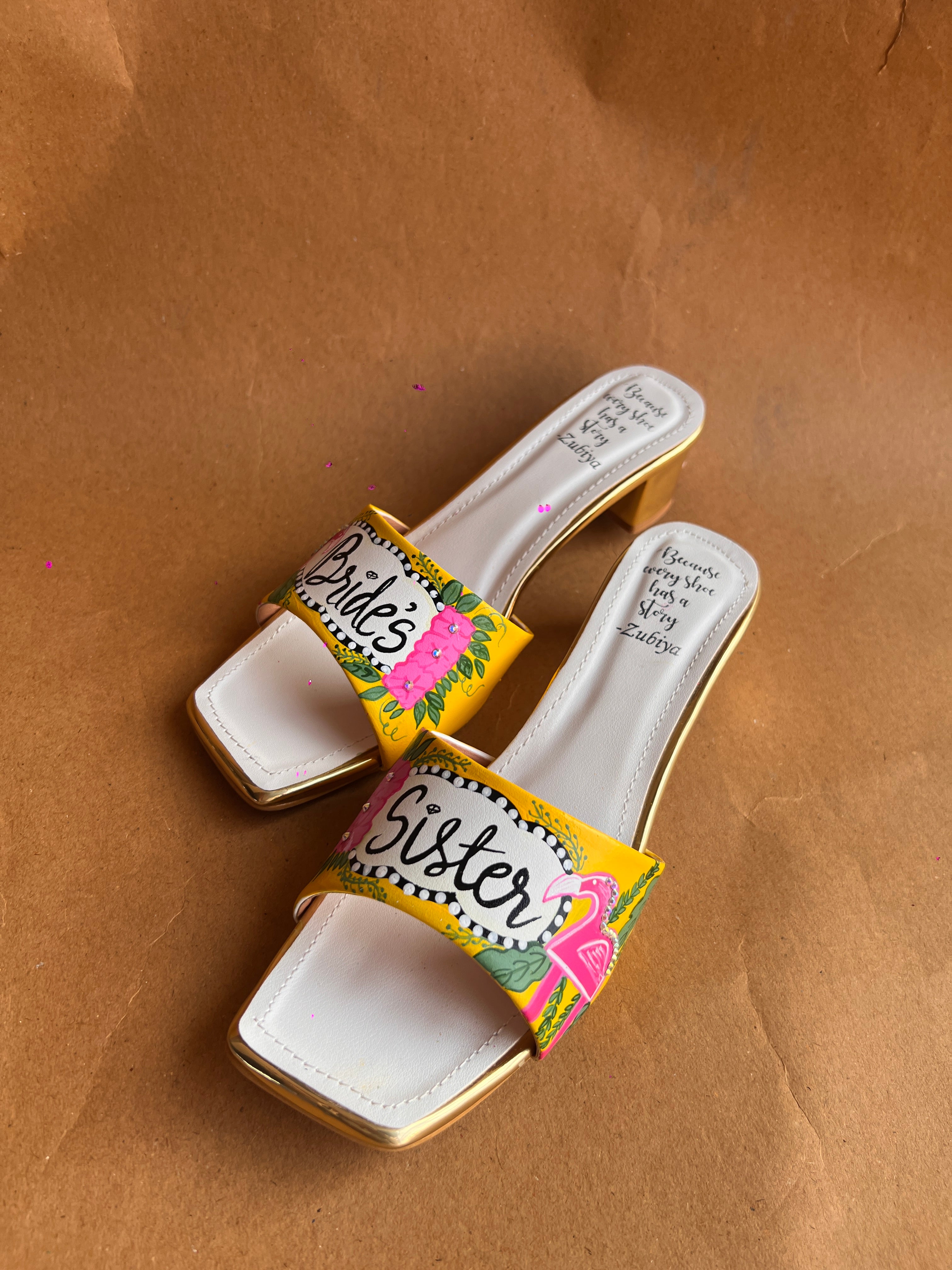 flamingo yellow sister heels