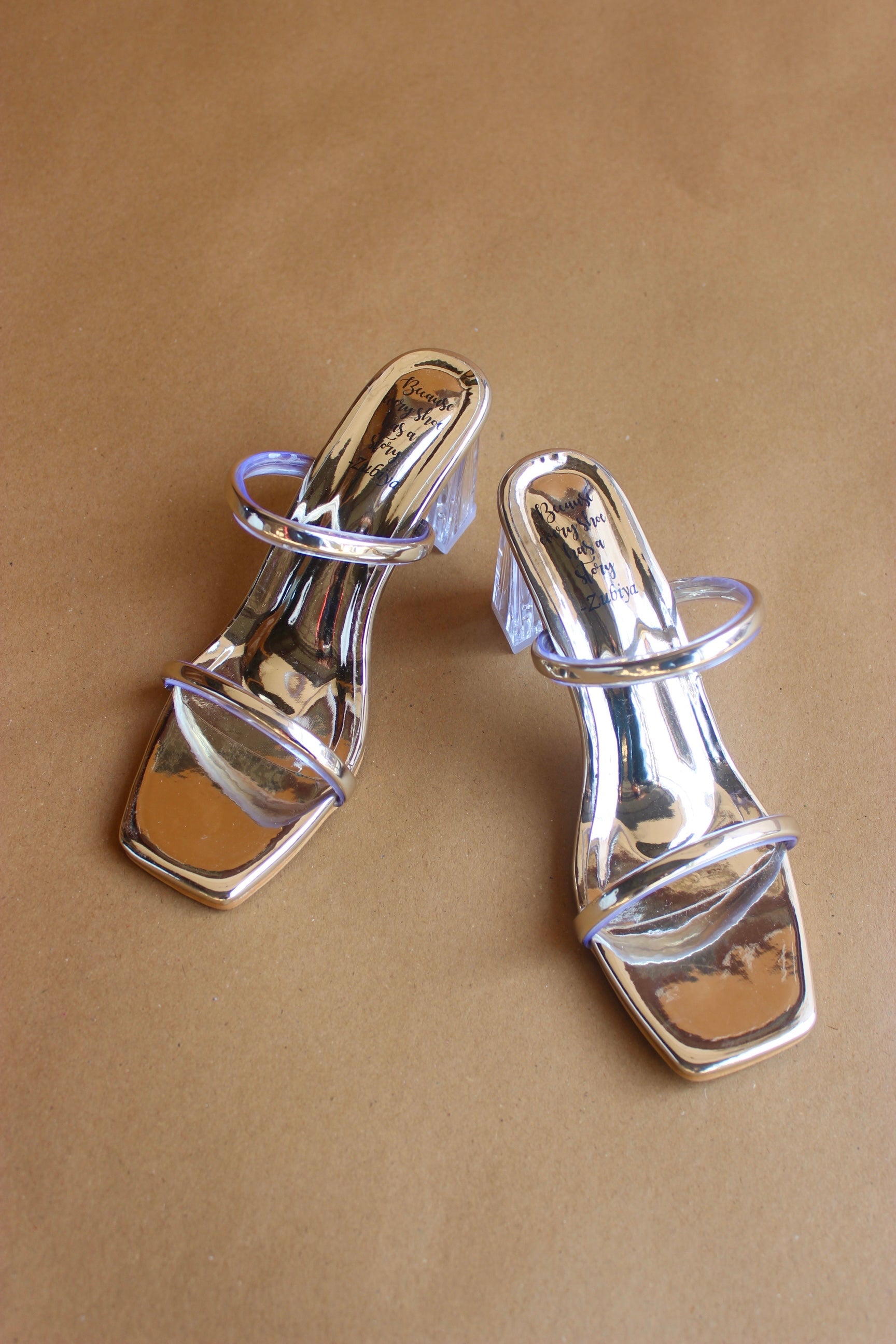 Golden mettalic double strappy heel