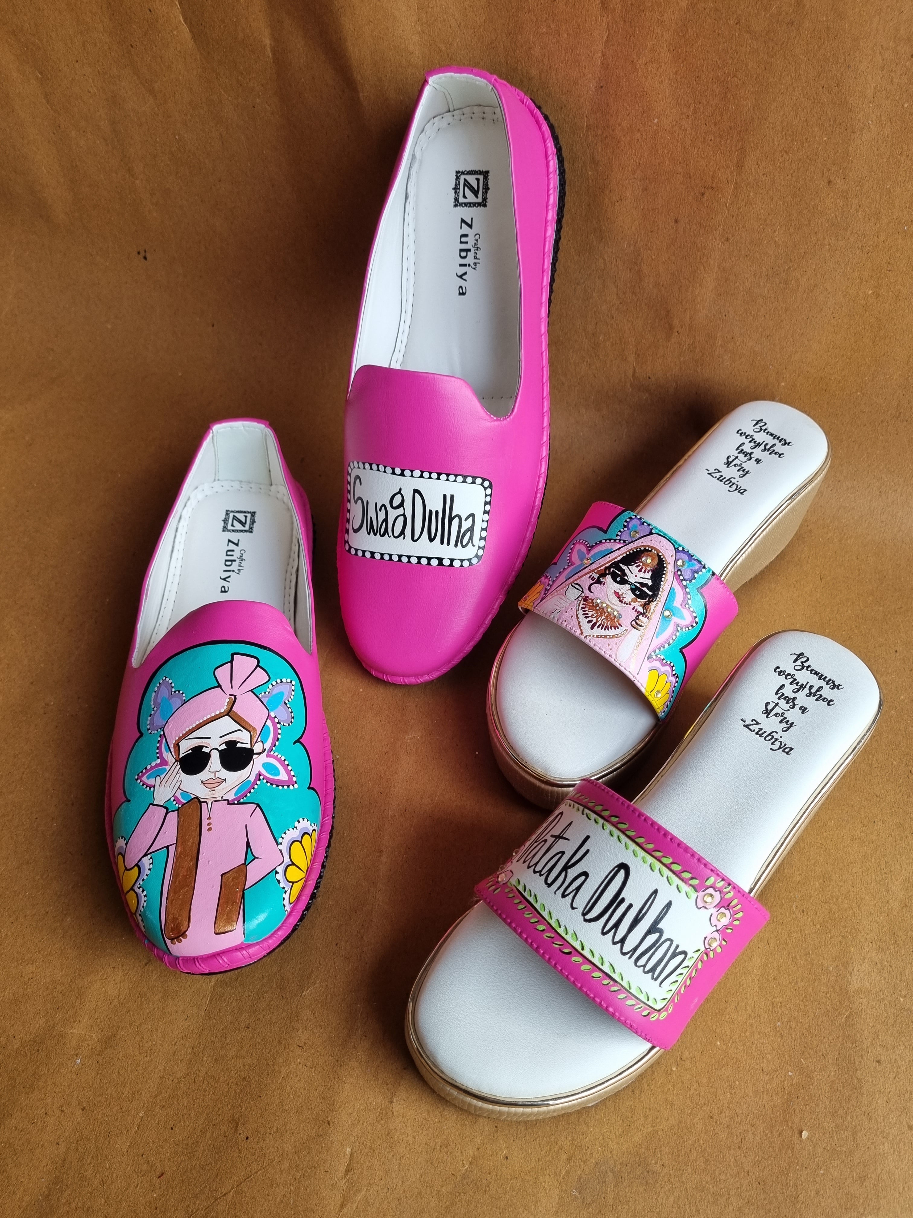 hot pink men’s Mojris - 2.5 inch golden wedges couple combo