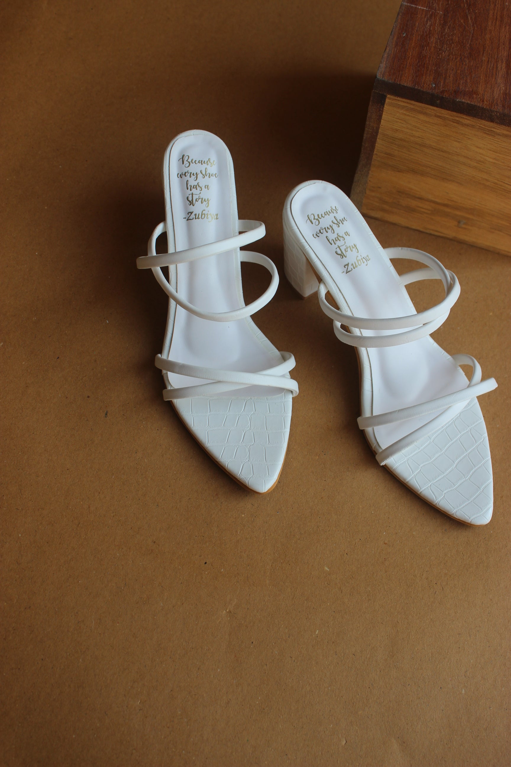 White pointed strappy heel