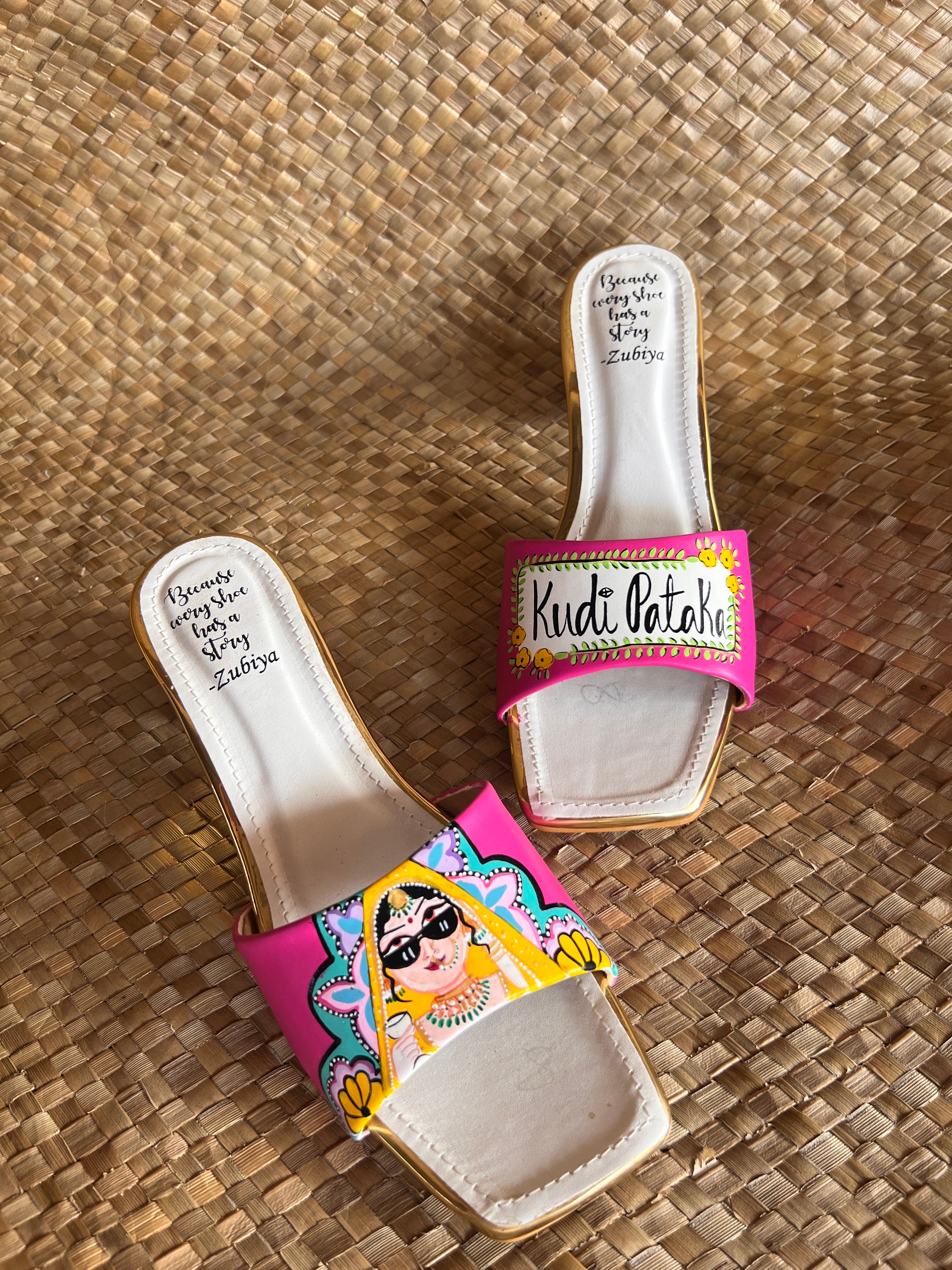 Hot pink swag dulhan sq toe slides