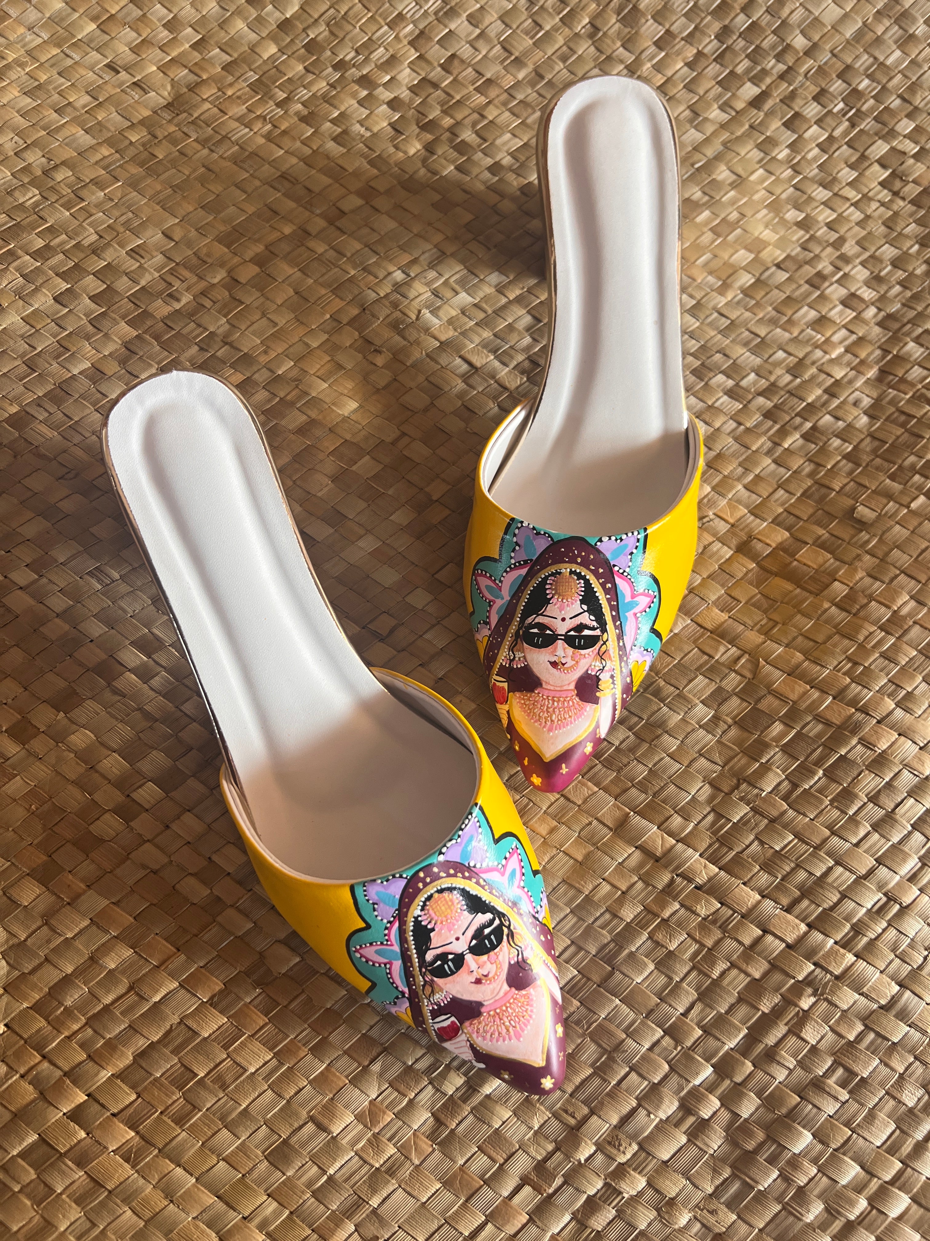 Yellow 2 inch swag bride mules