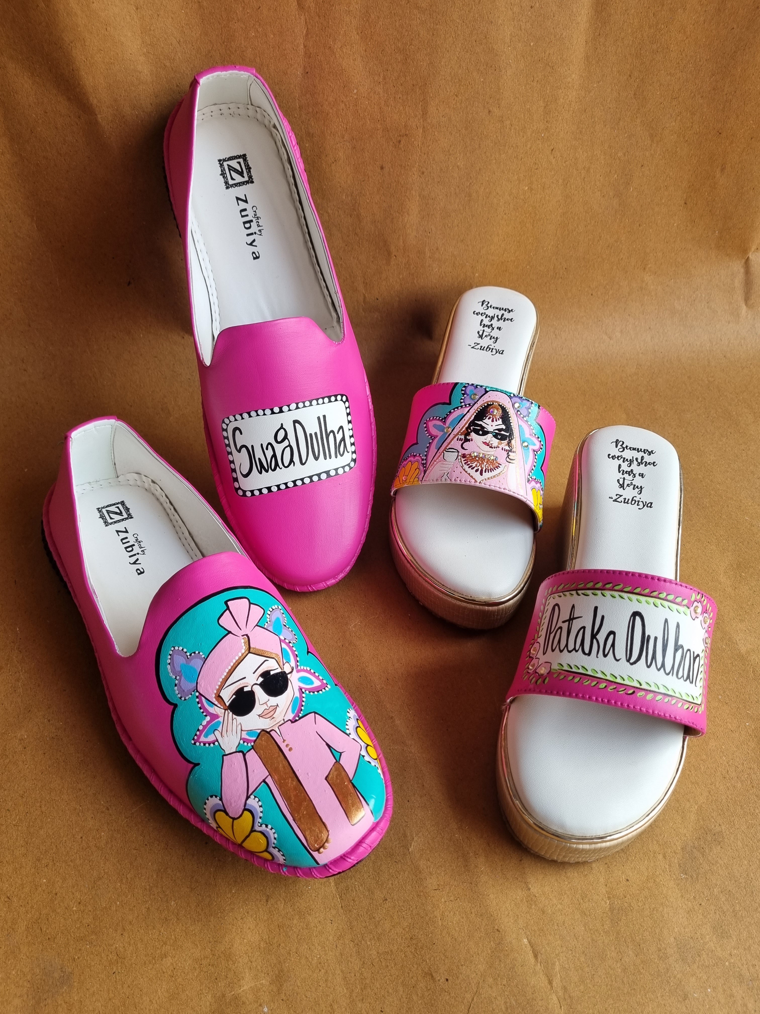 hot pink men’s Mojris - 2.5 inch golden wedges couple combo