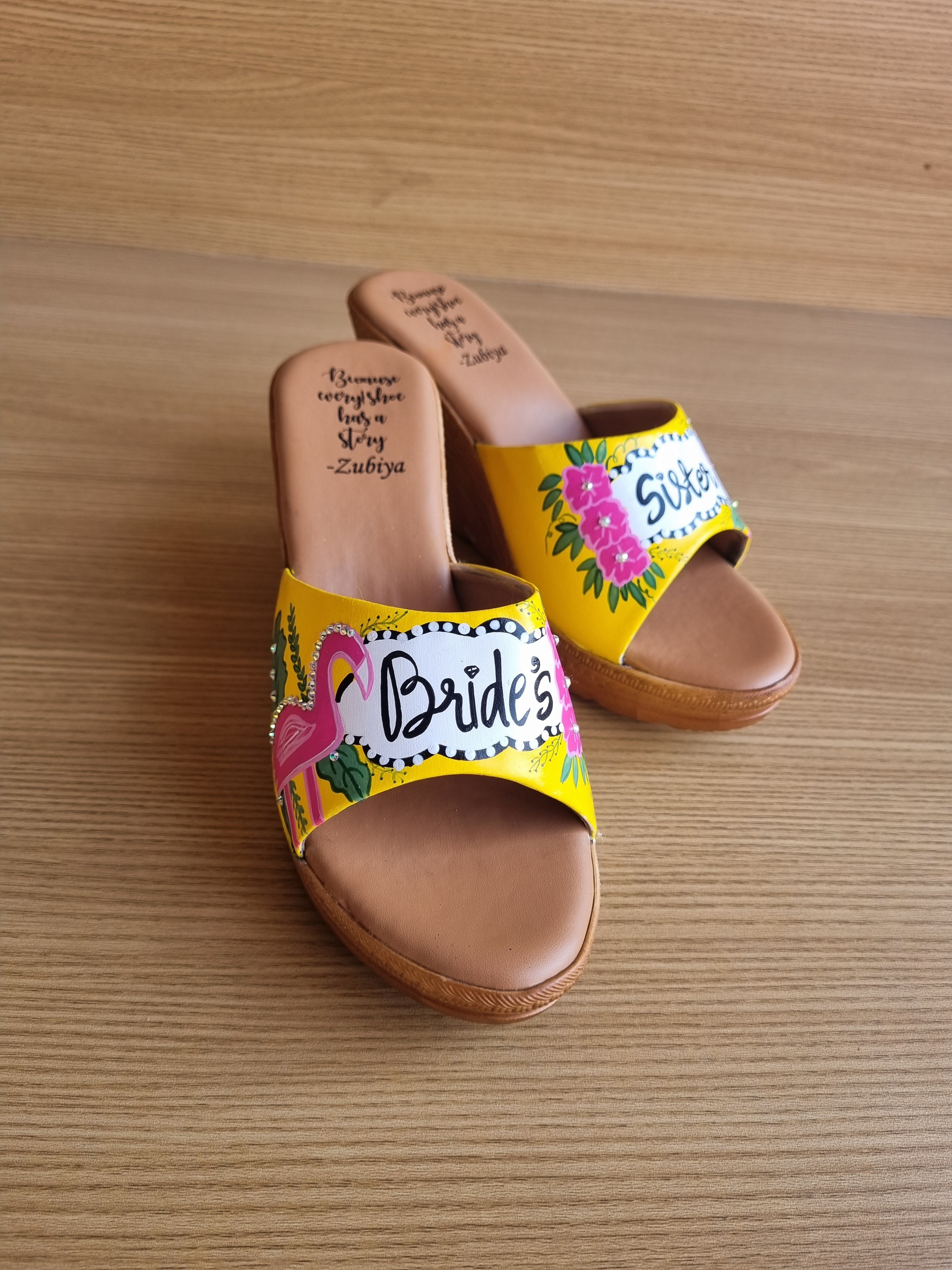 yellow flamingo Bride squad Artwork wedges