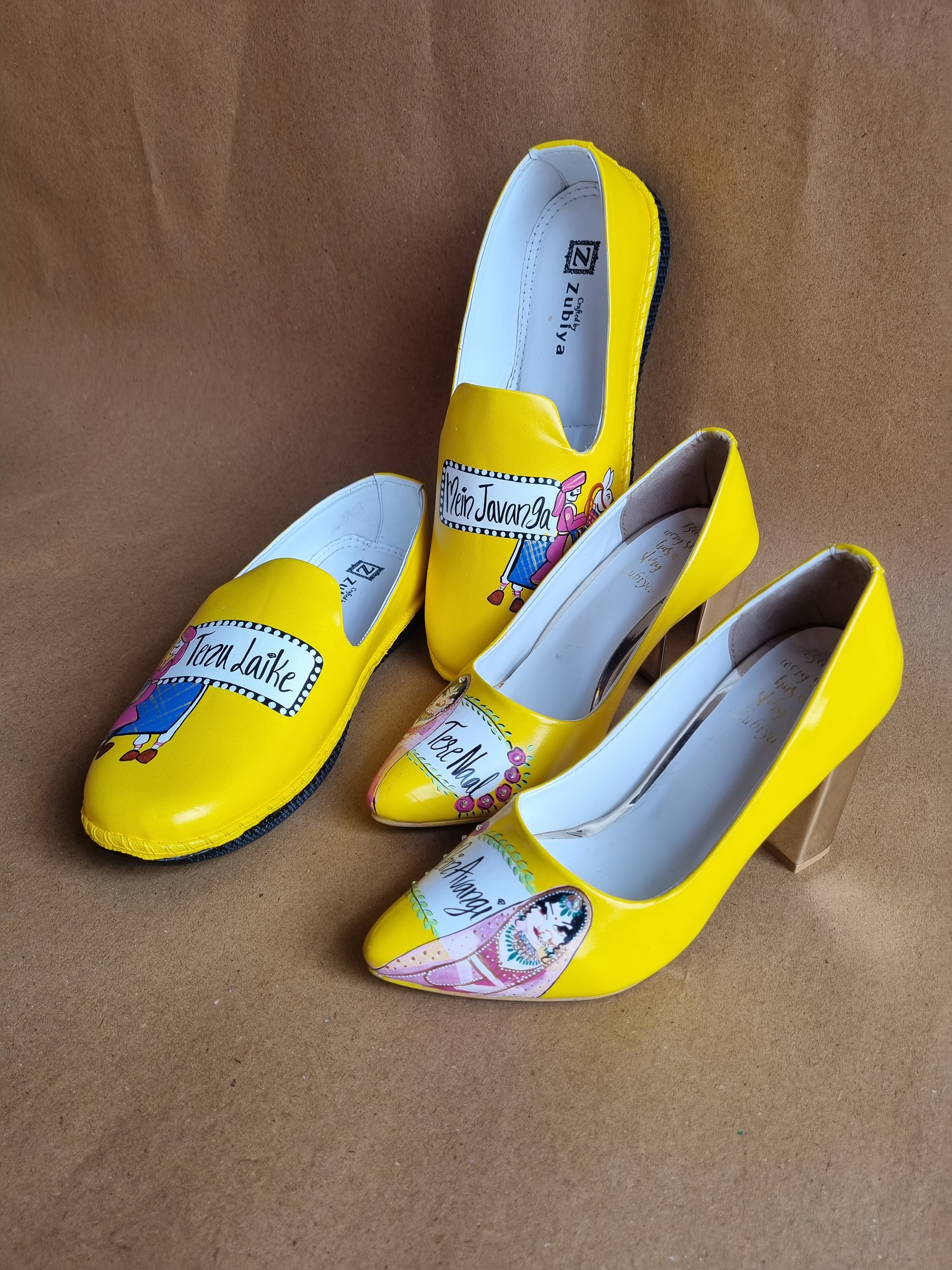 yellow couple - block heel - mojri combo