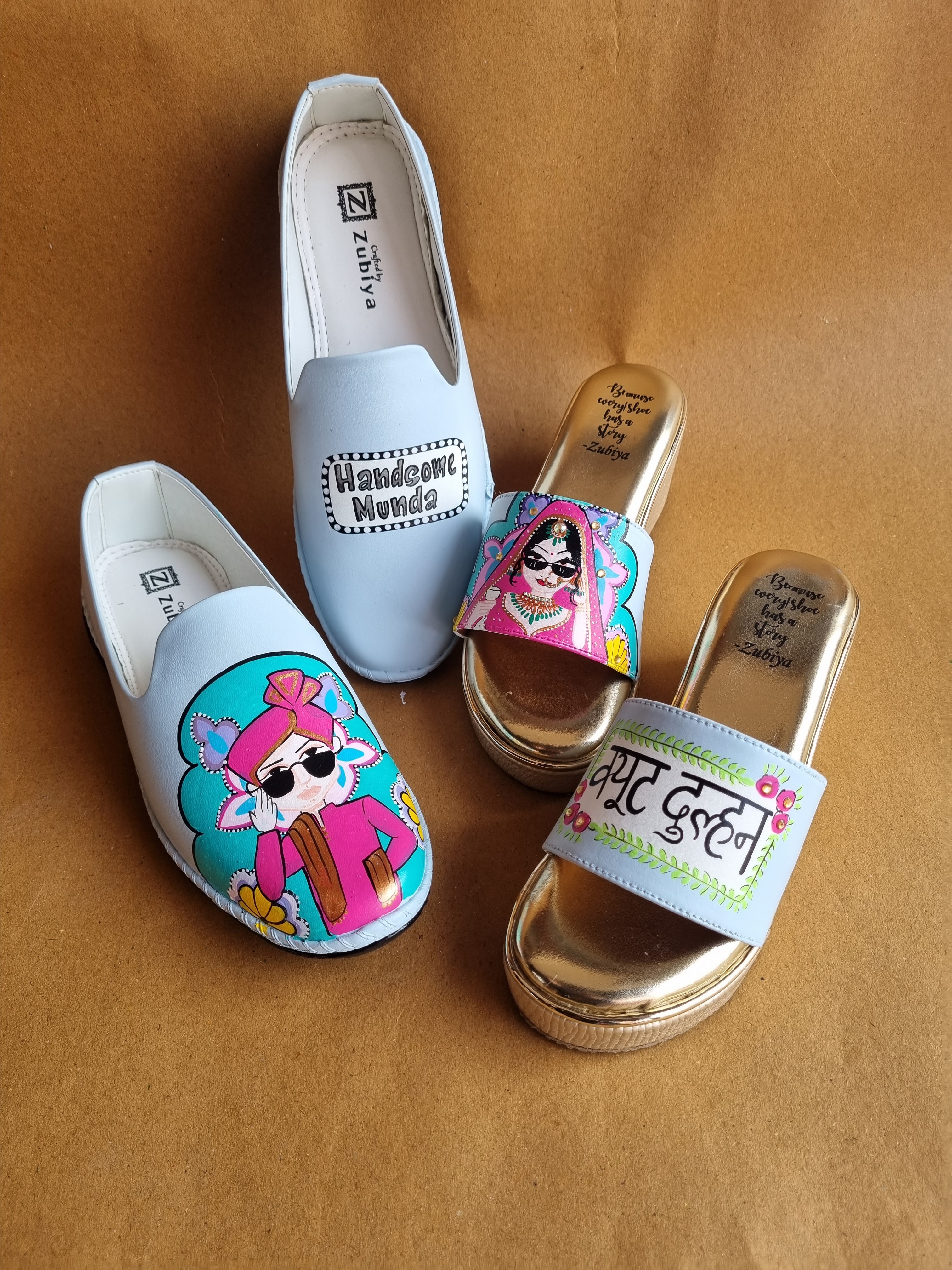 Powder blue men’s Mojris - 2.5 inch golden wedges couple combo