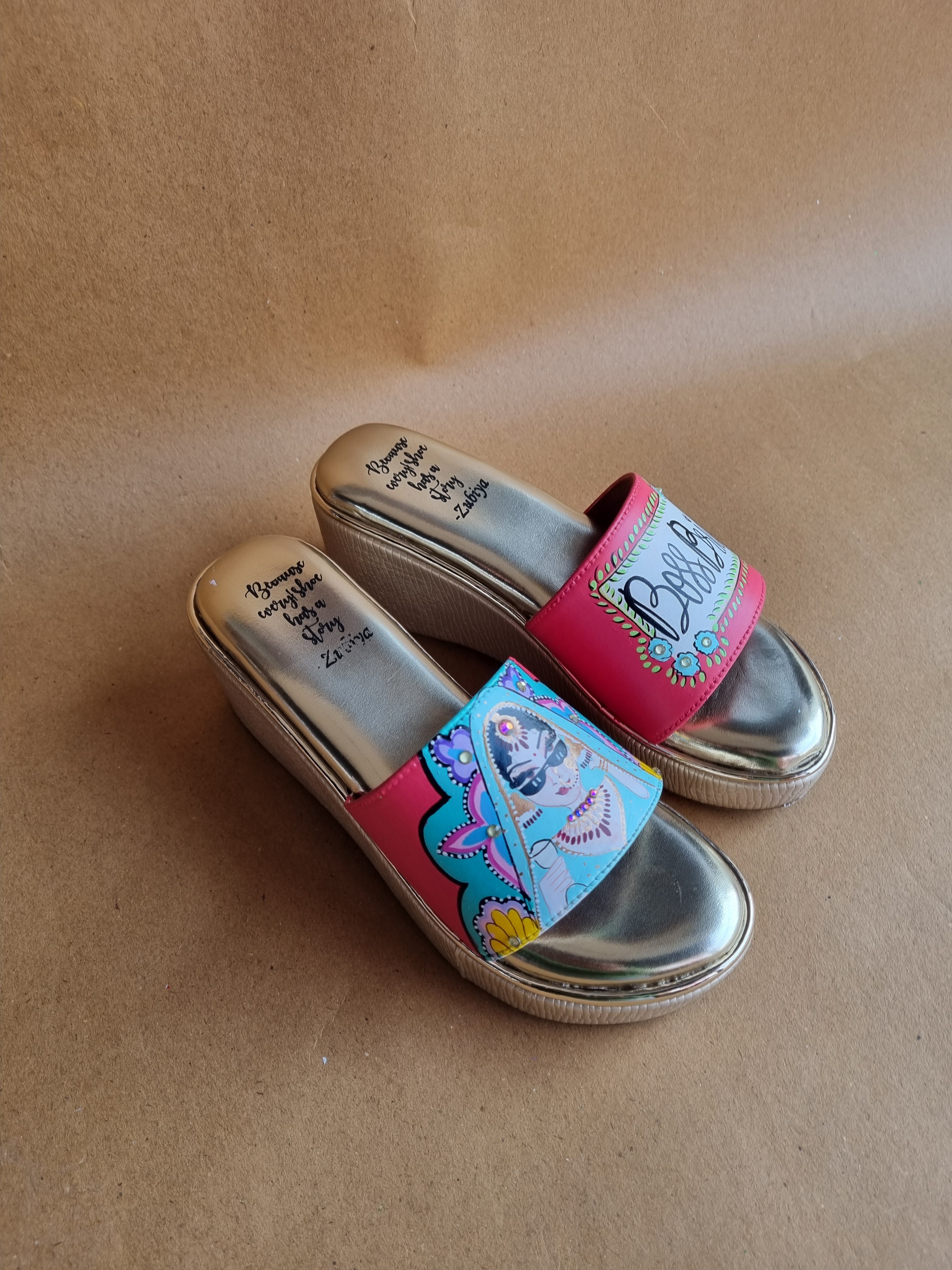 Coral red golden wedges swag dulhan heels