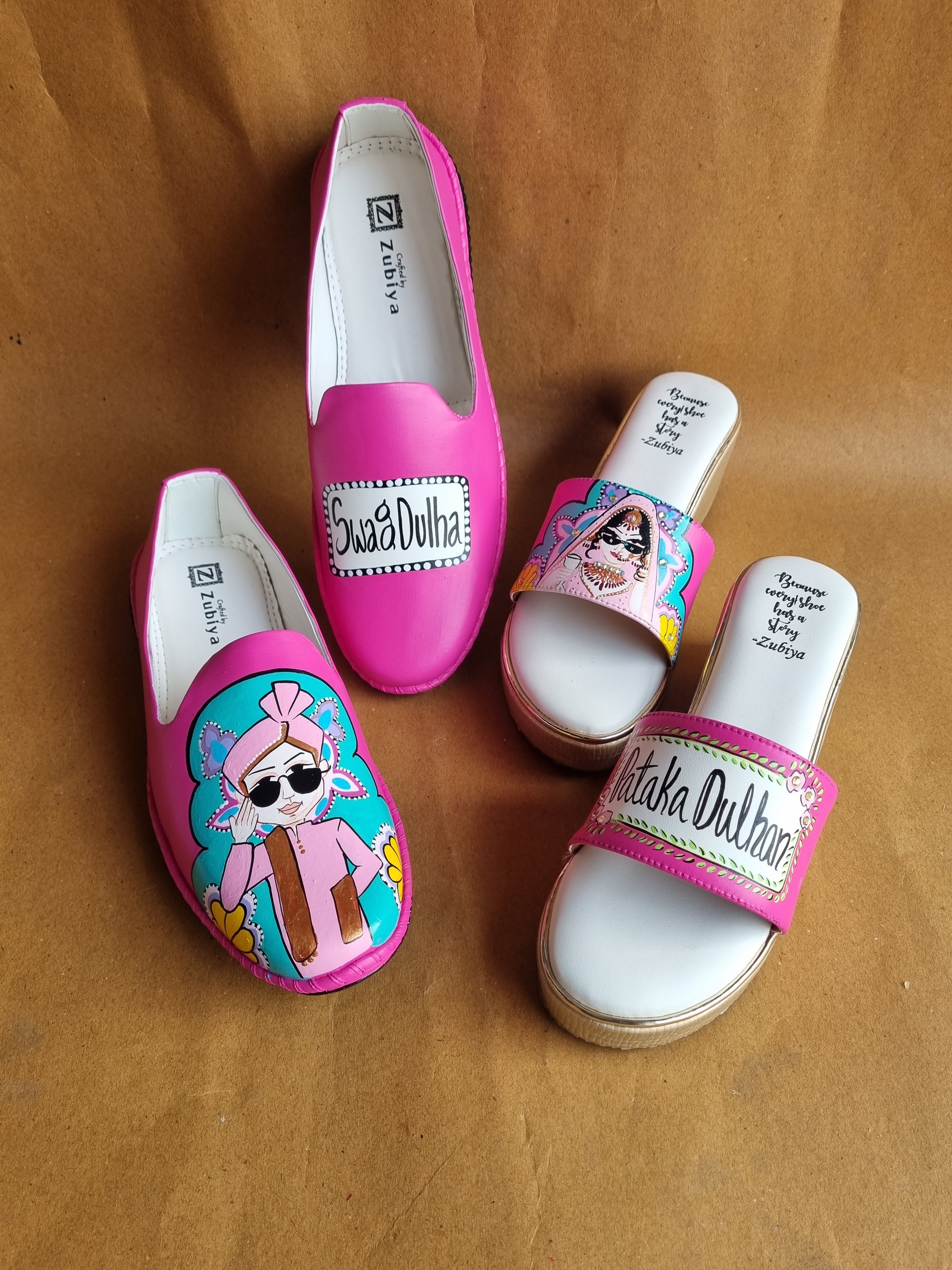 hot pink men’s Mojris - 2.5 inch golden wedges couple combo