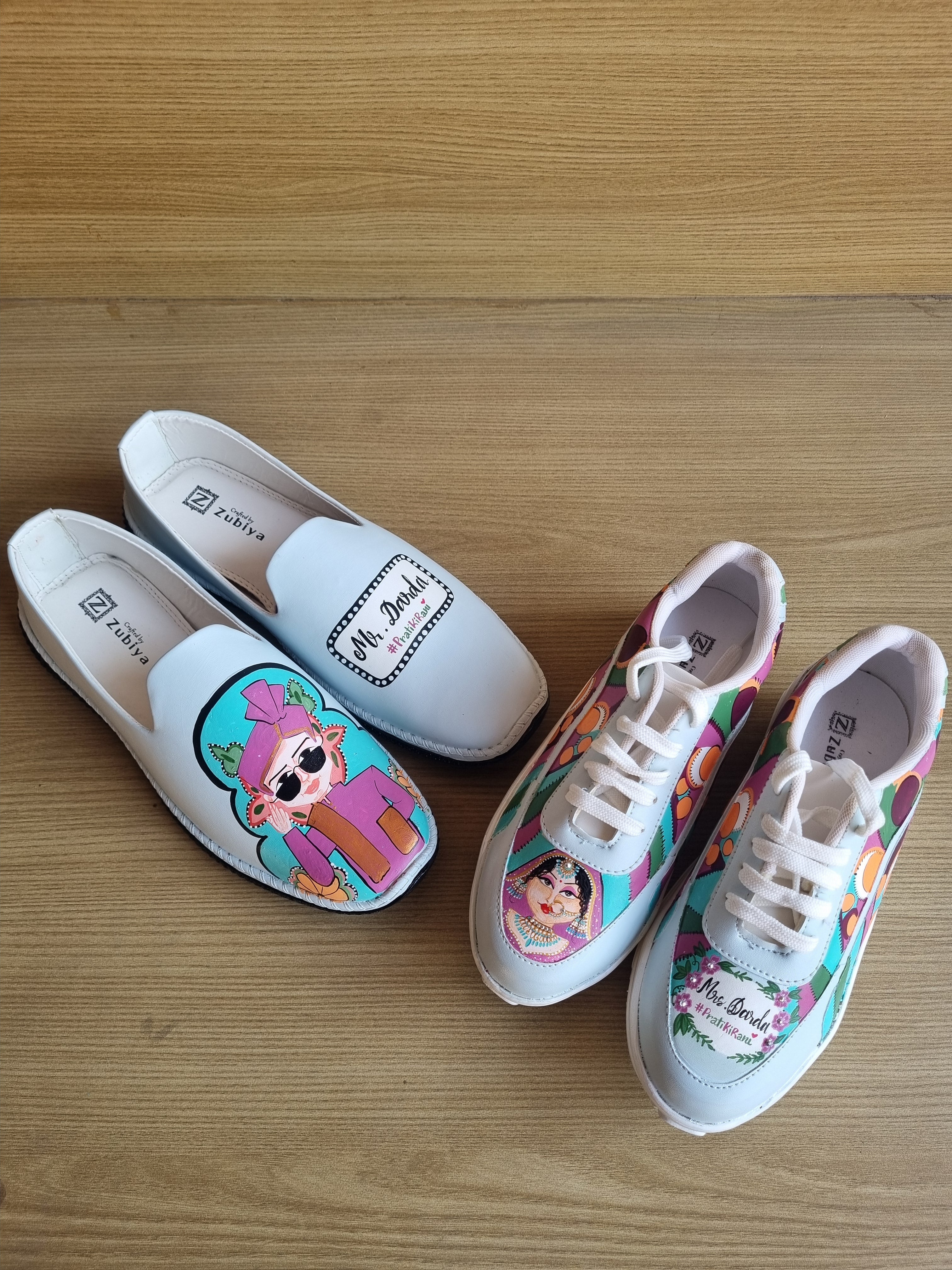 Powder blue mojri-heel sneakers couple Combo