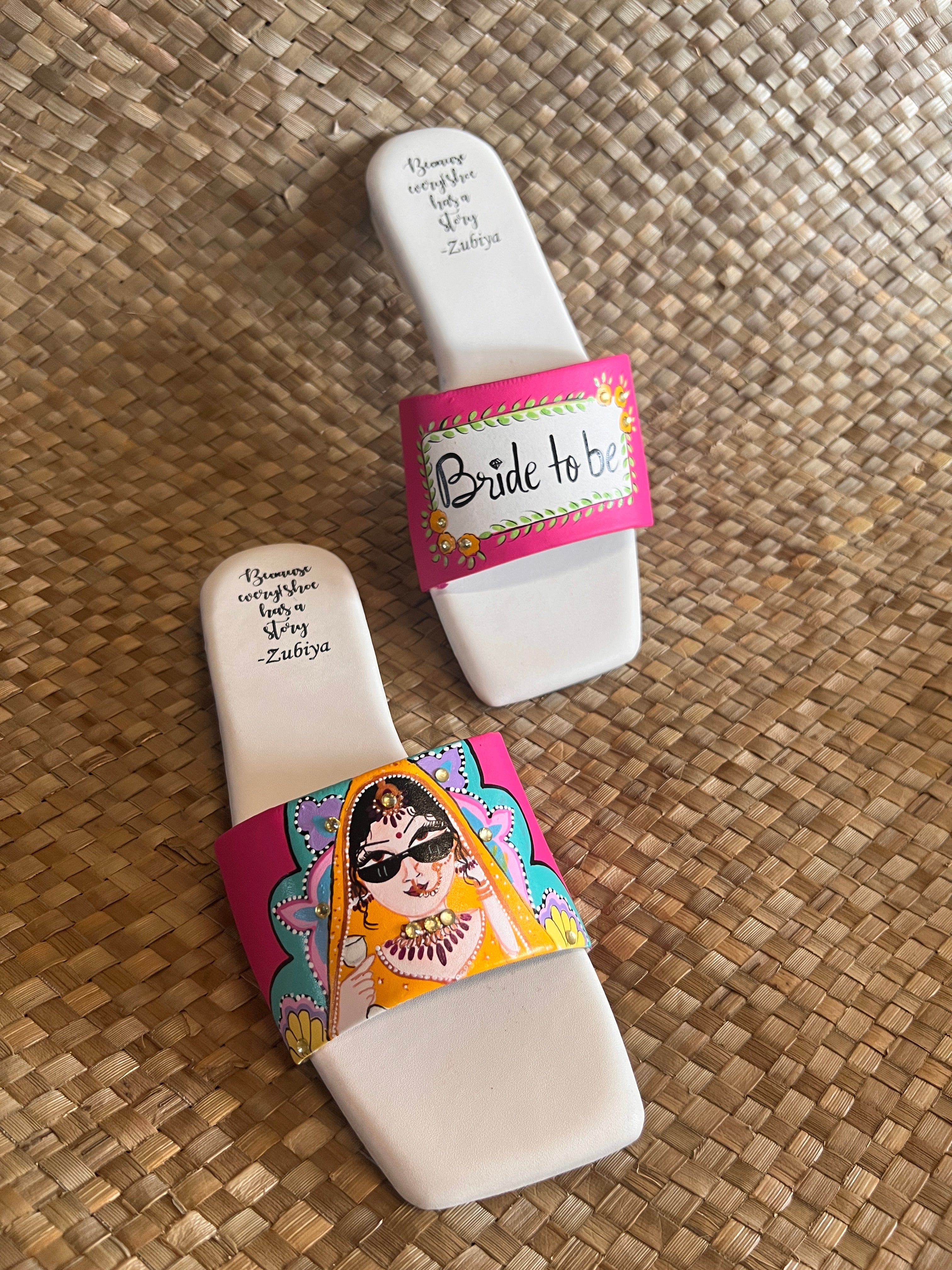 Hot pink swag dulhan sq toe slides