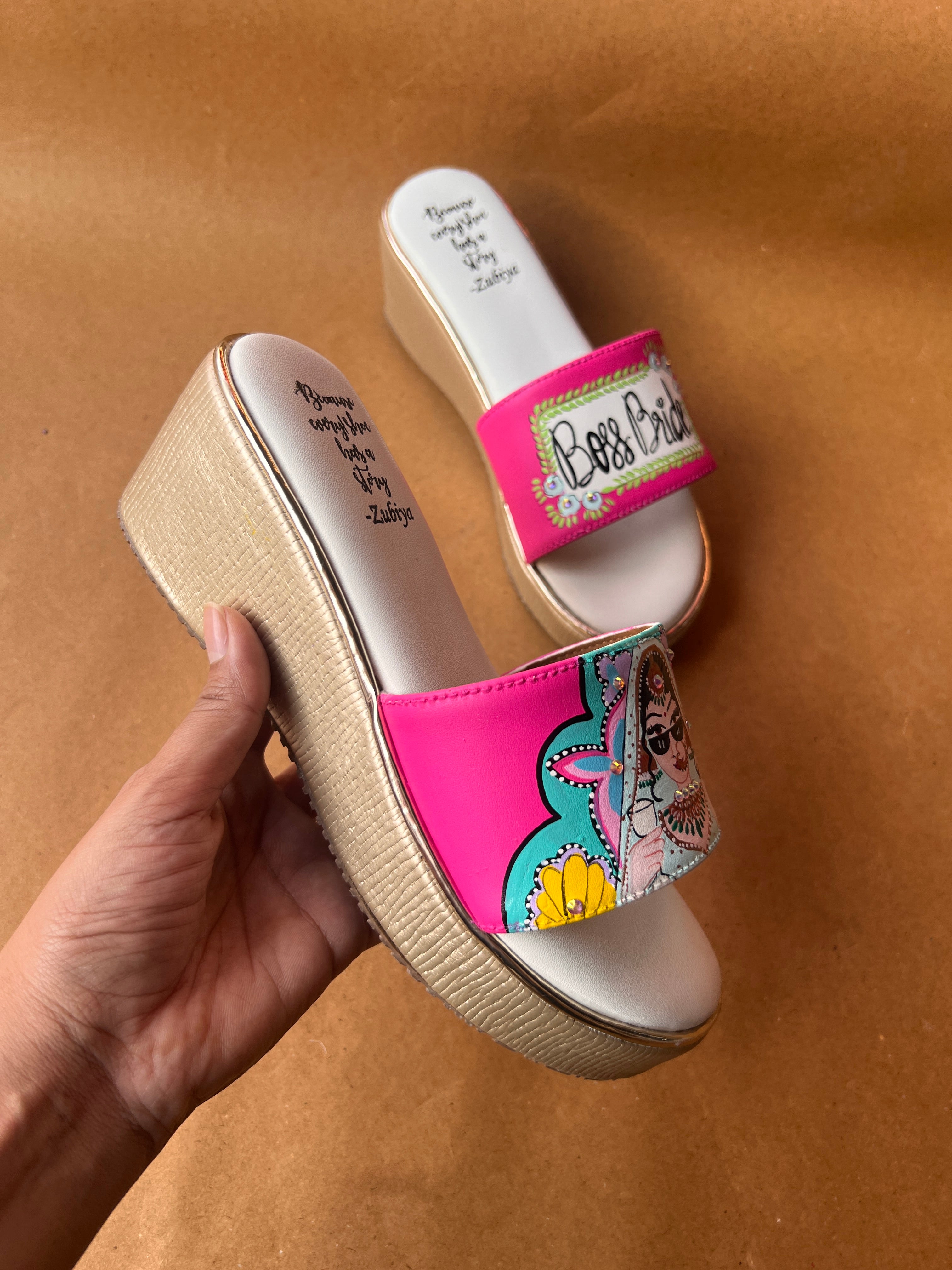 Hot Pink golden wedges swag dulhan heels