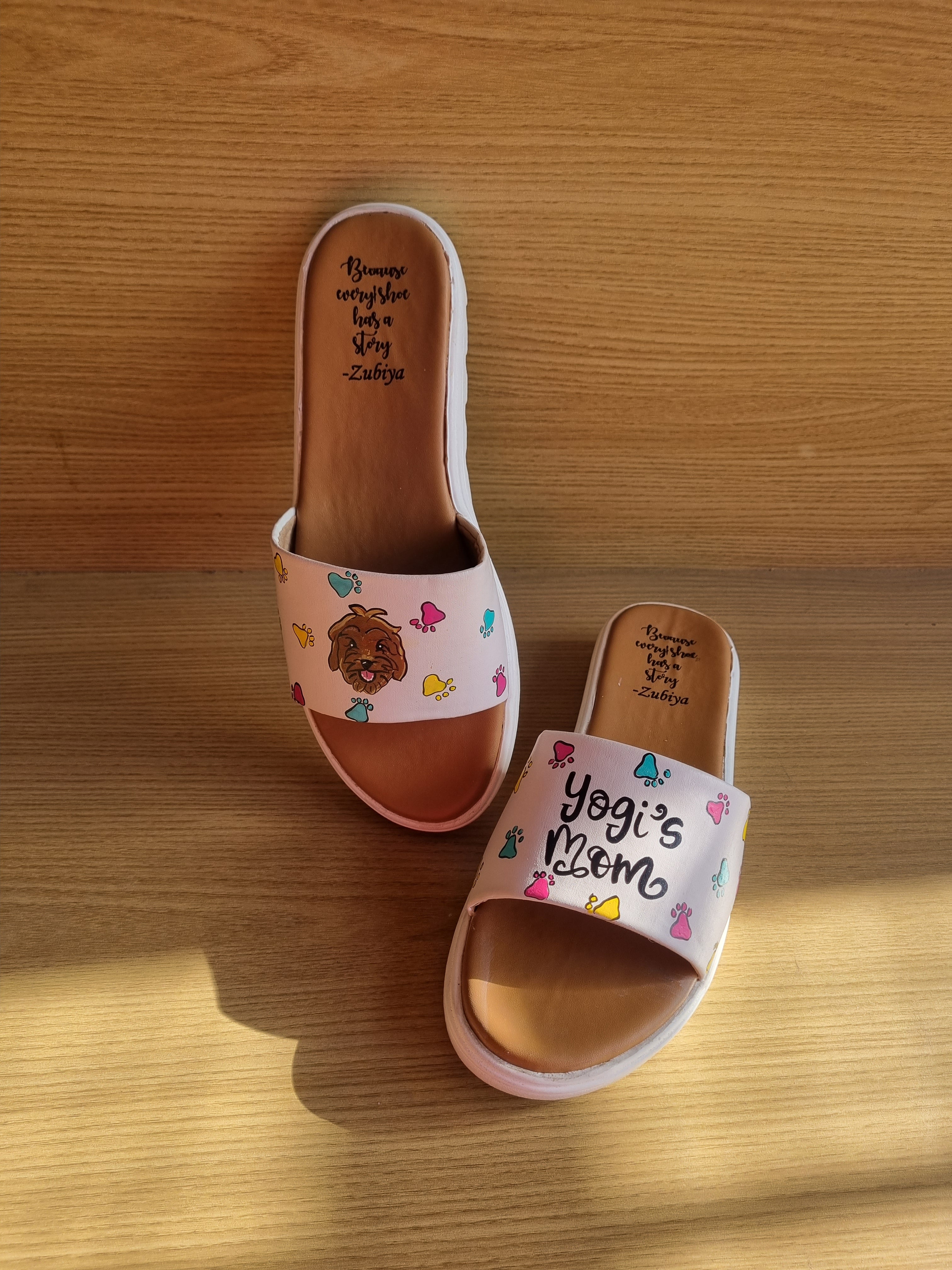 Off white Doggy slides with custom name