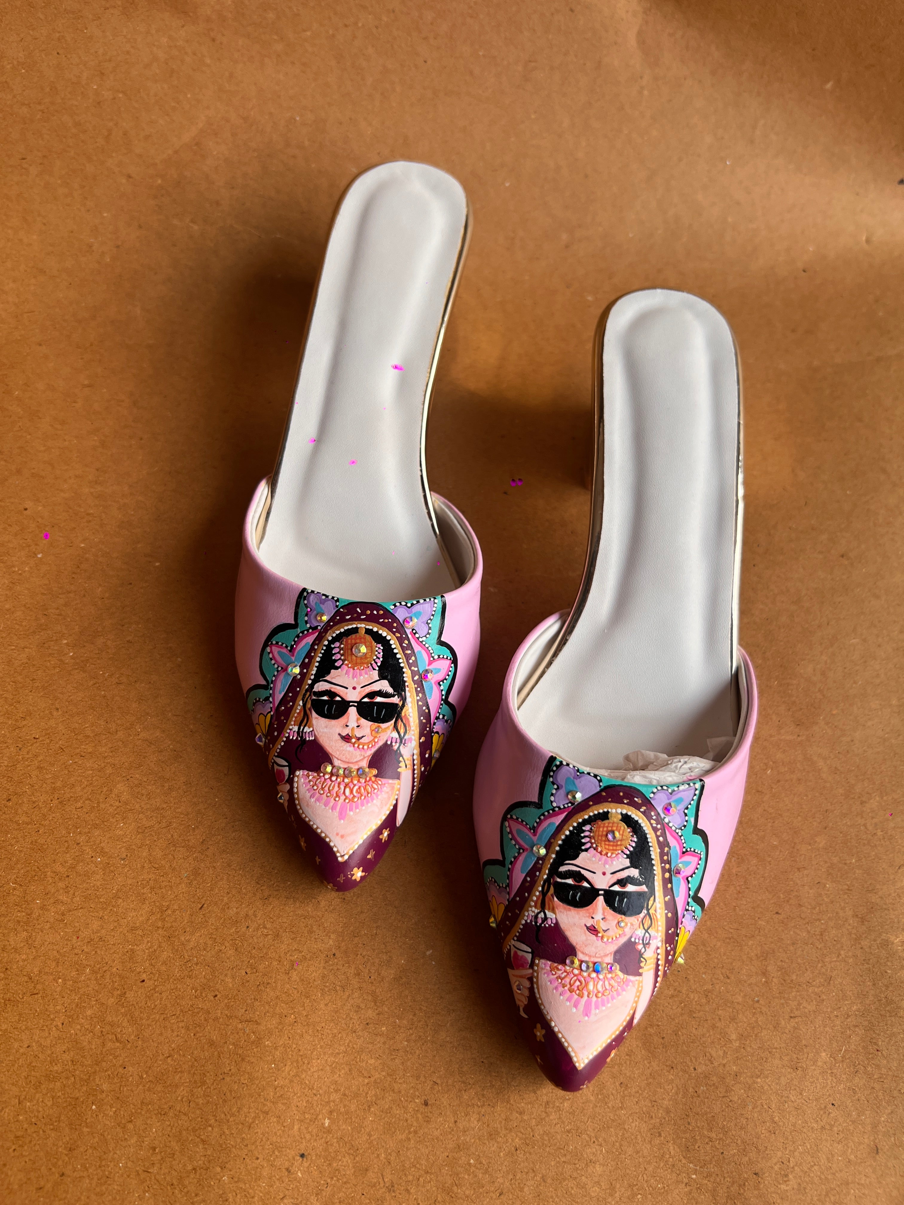 Baby pink 2 inch swag bride mules