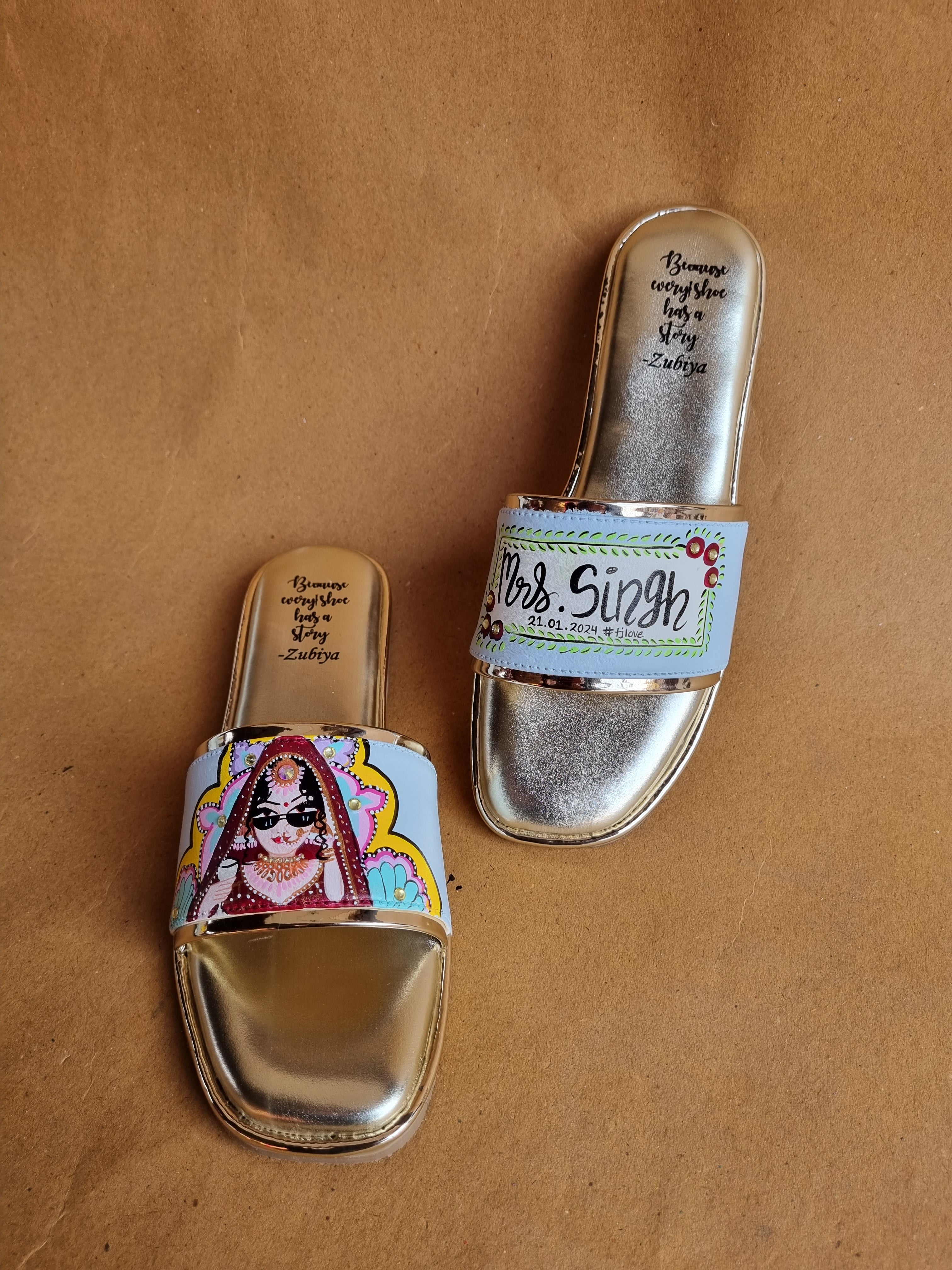 Powder blue swag dulhan golden flats