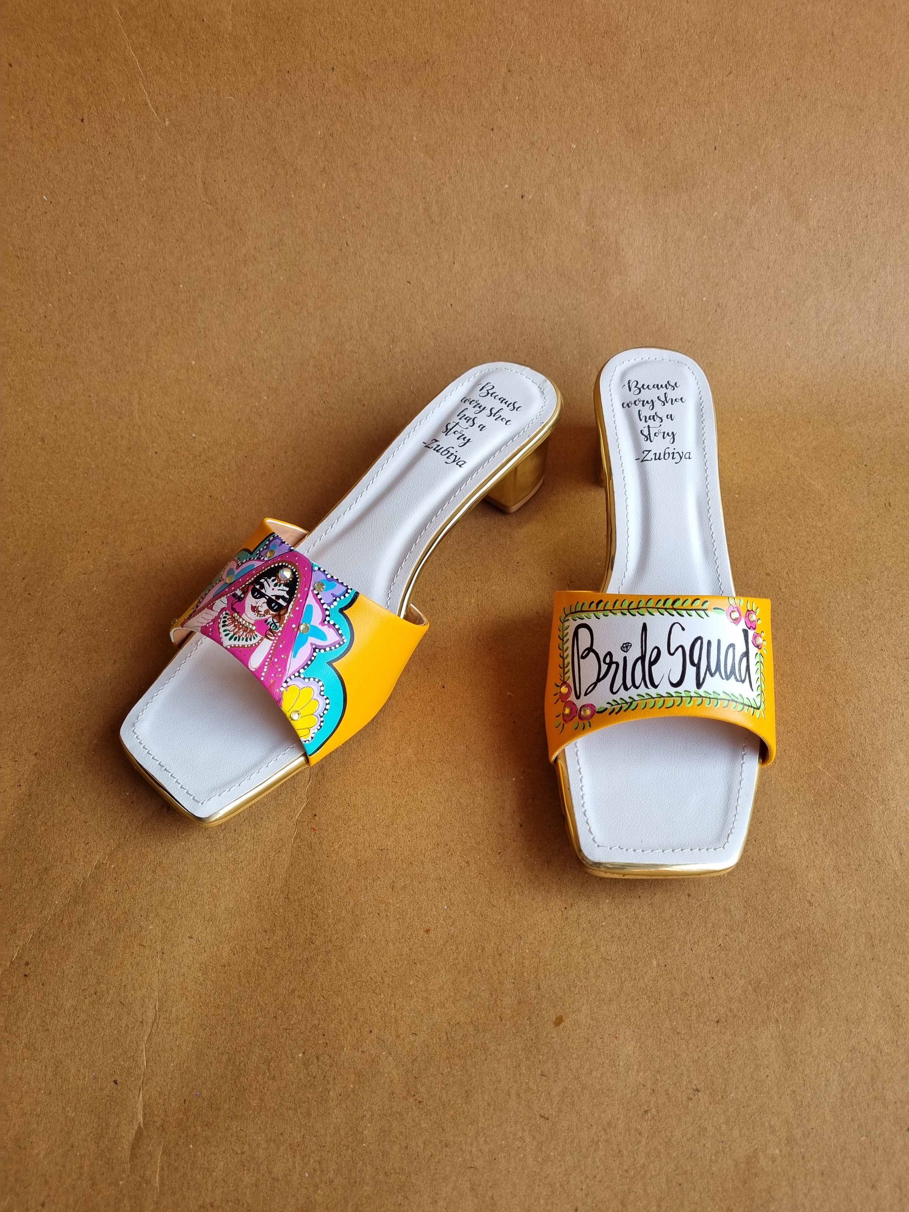 Orangish yellow Bride squad Artwork Heels