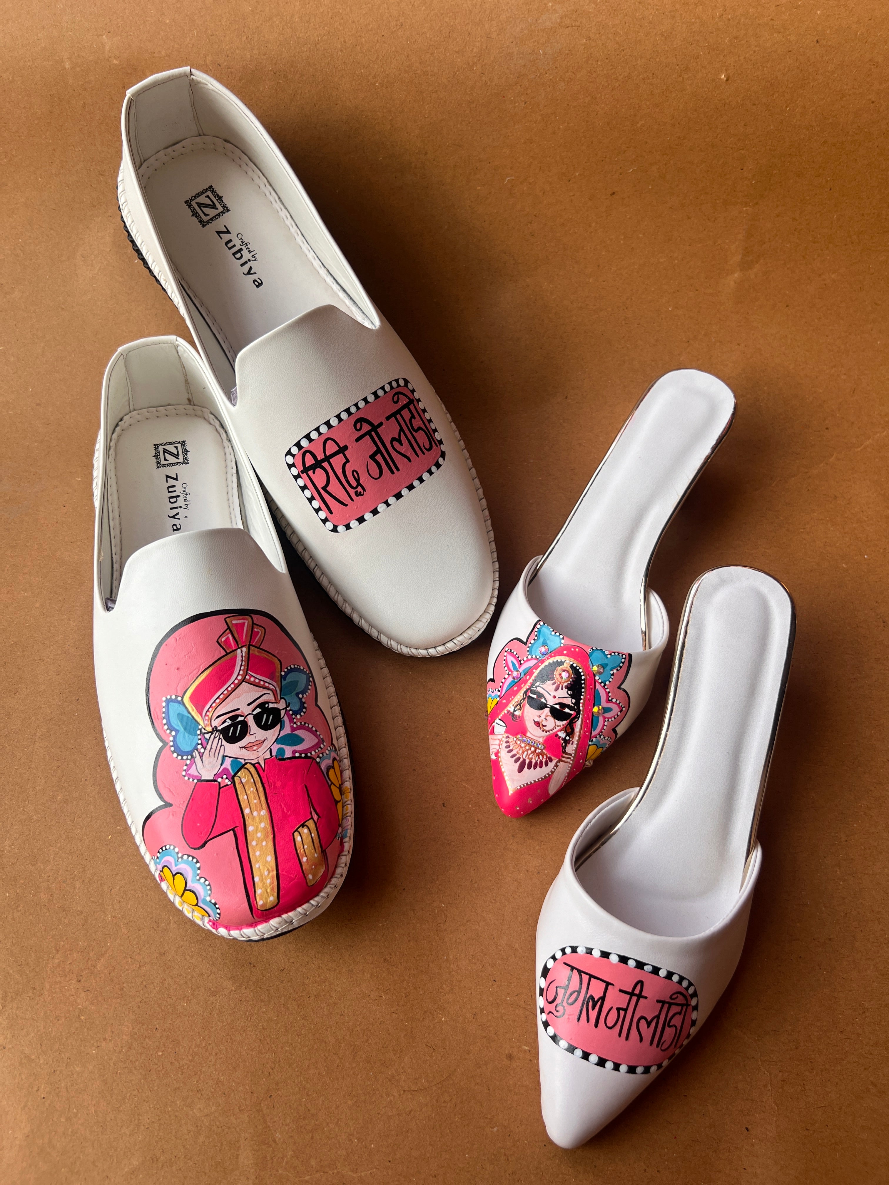 White pink men’s Mojris -2 inch mules couple combo