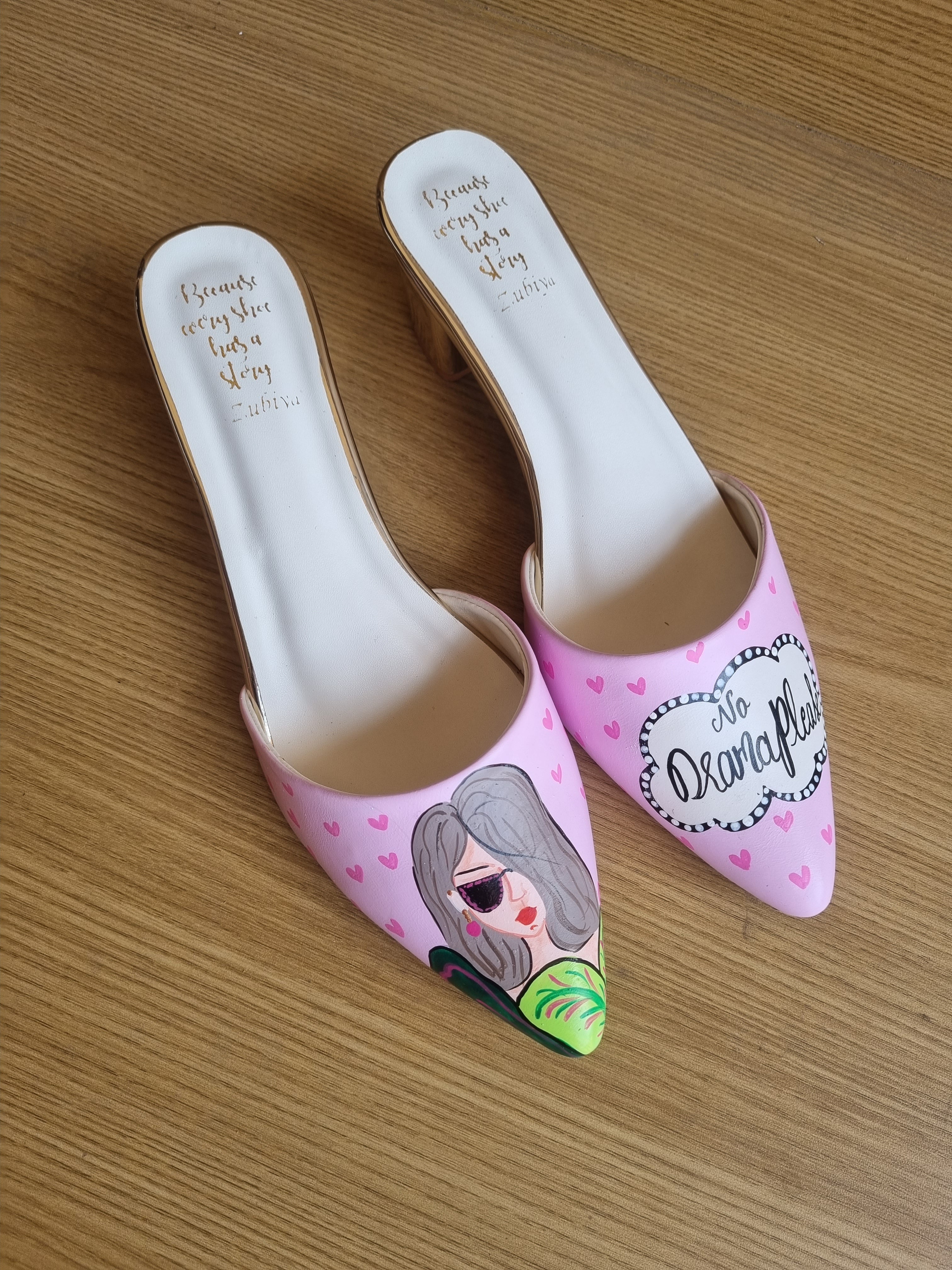 No drama please pink 2 inch mules