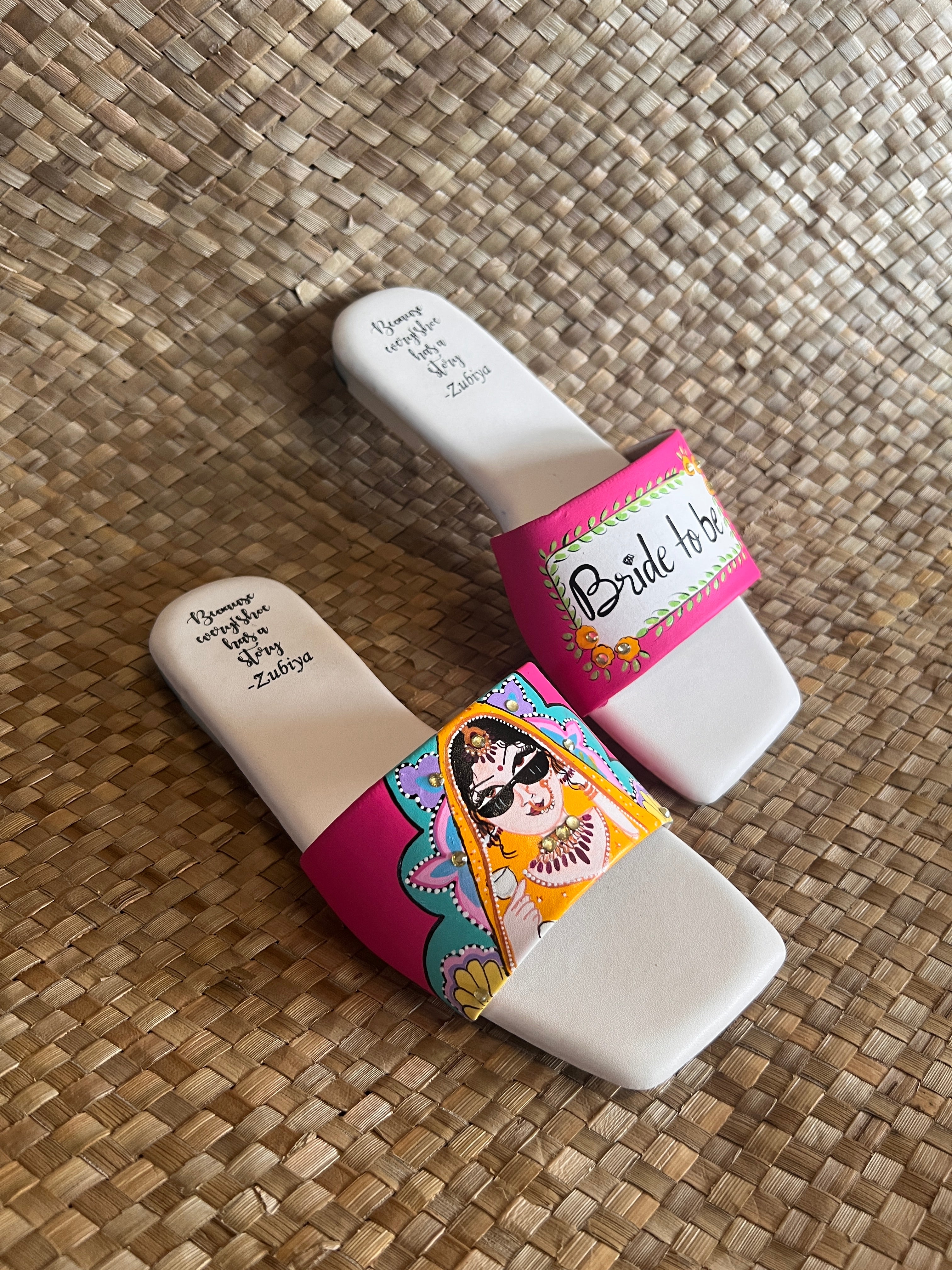 Hot pink swag dulhan sq toe slides