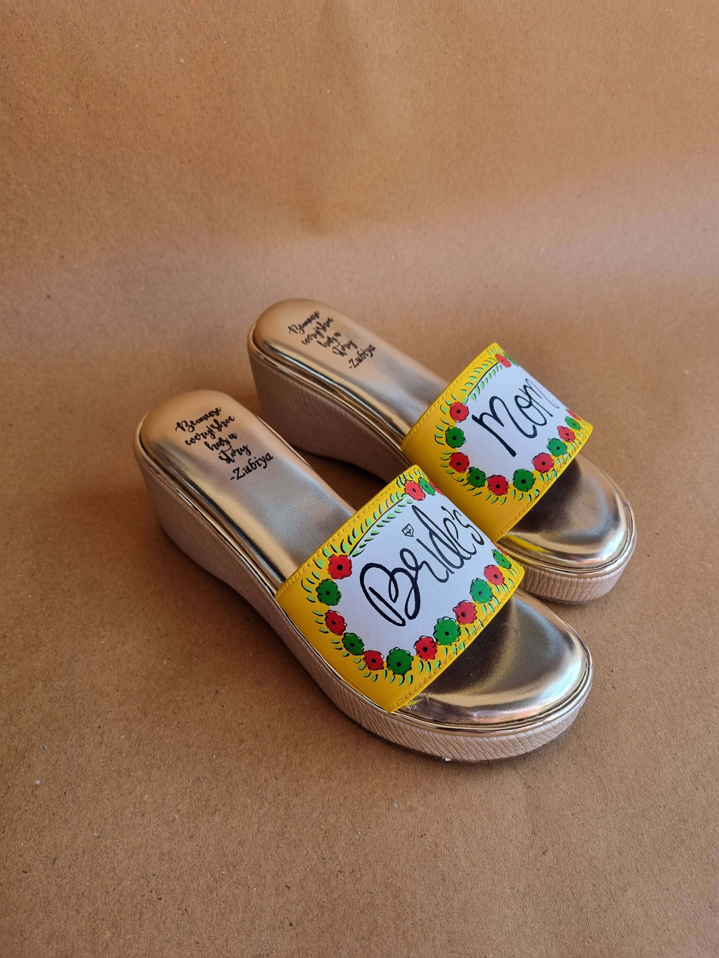 Brides mom 3 inch yellow golden wedges heels